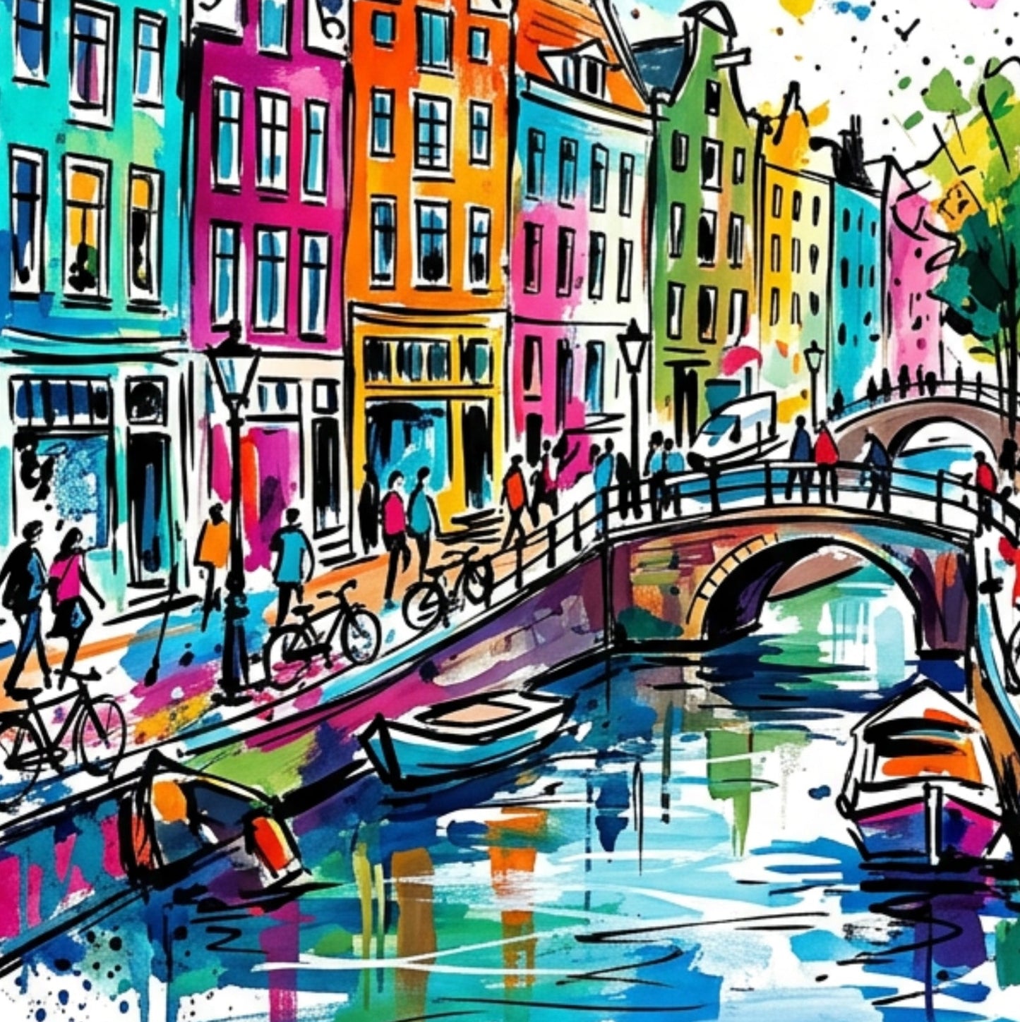 Amsterdam Coloursplash Travel Print – Modern City Wall Art