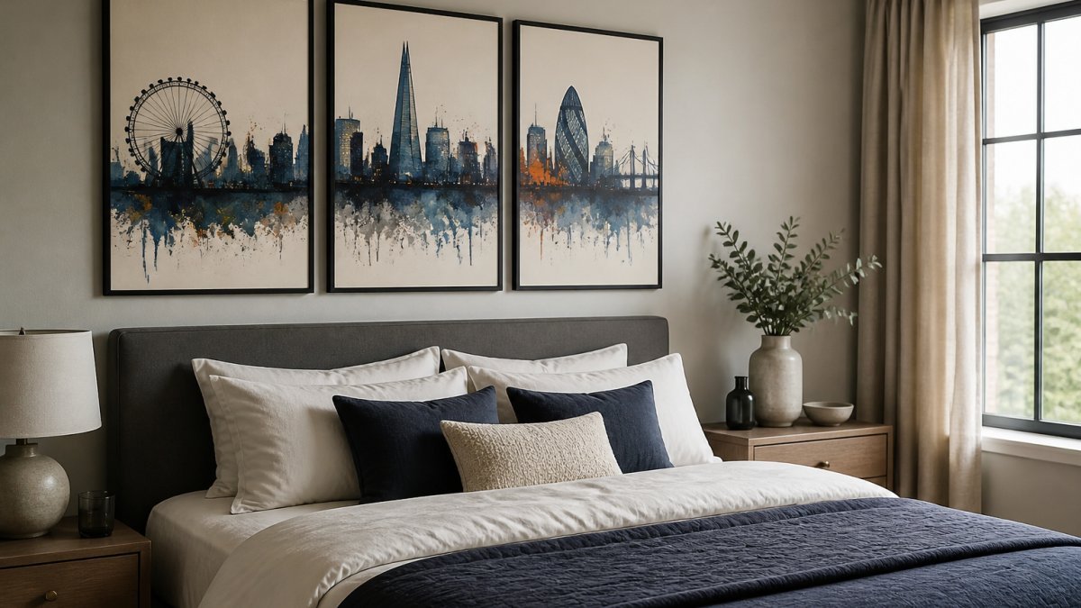 Modern Skyline Art Prints for Bedroom: How to Style - Bella Leaf Studio