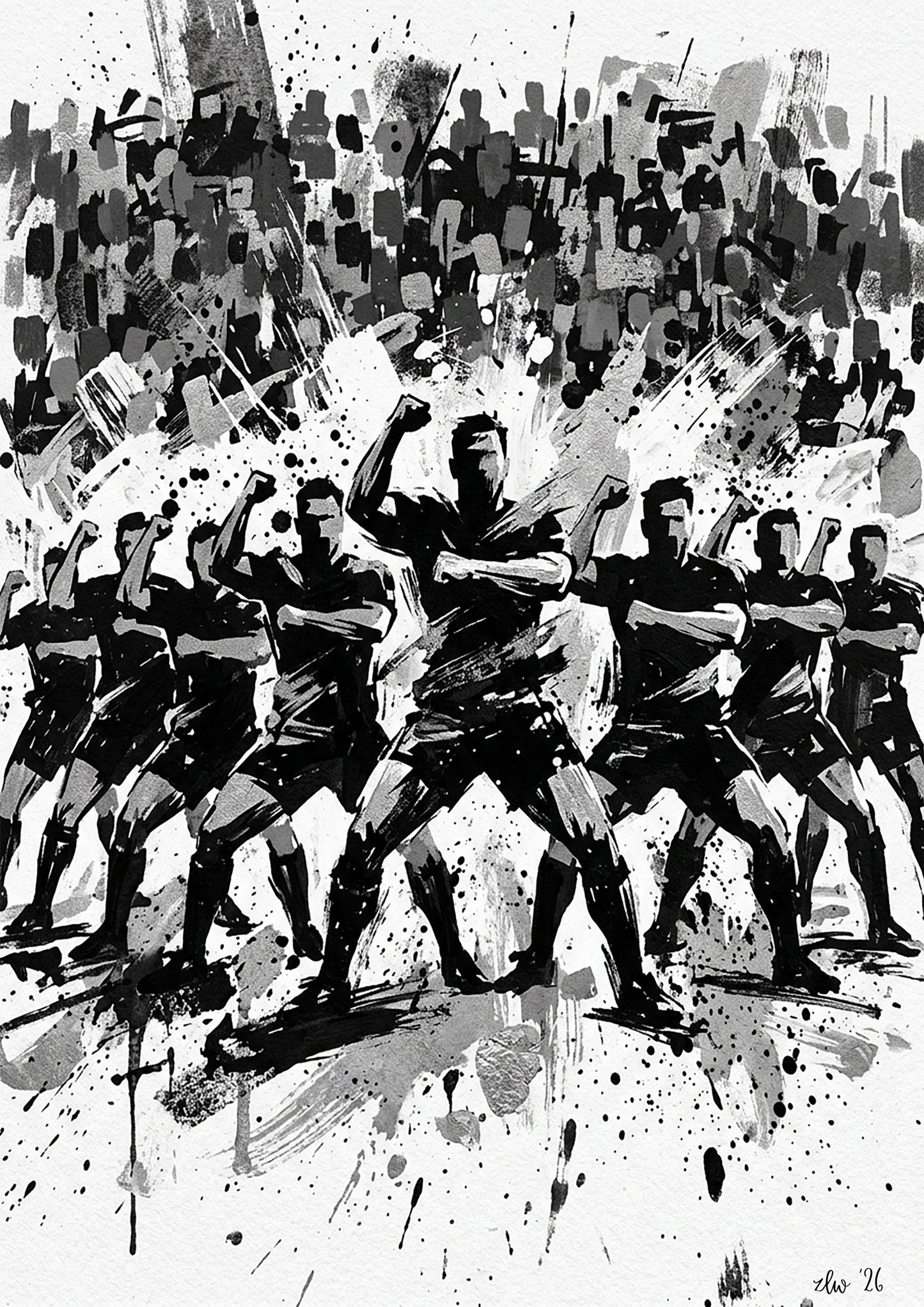 Team Unity Ritual Art Print – Expressive Pre‑Match Sports Wall Art