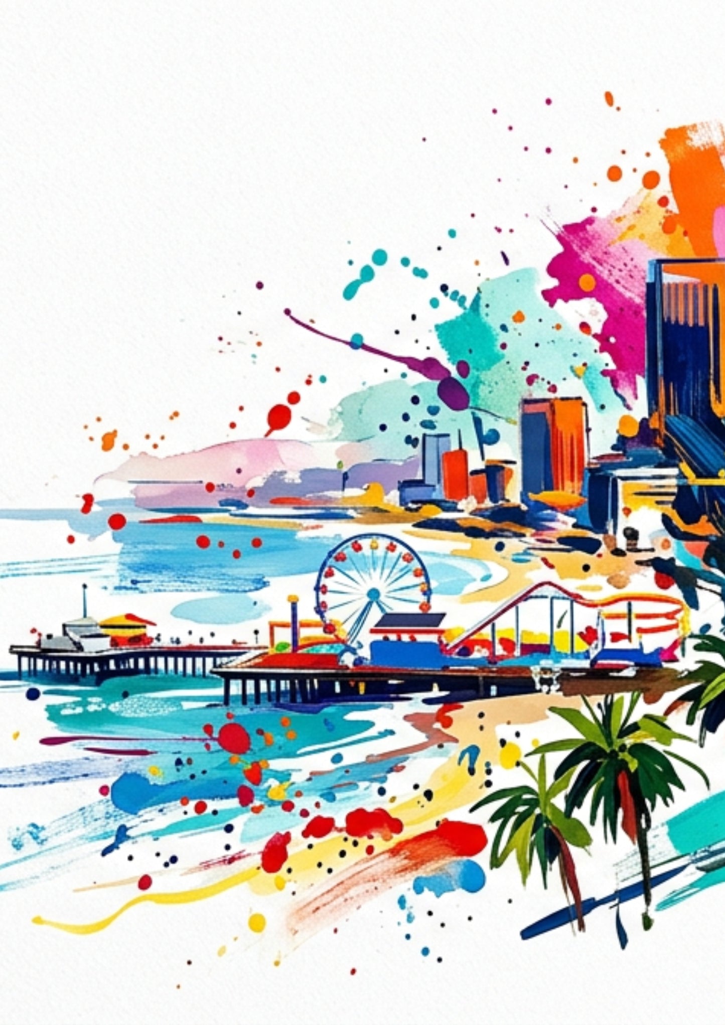 LA Coloursplash Triptych – Expressive California Cityscape Art – One Image Across Three Panels