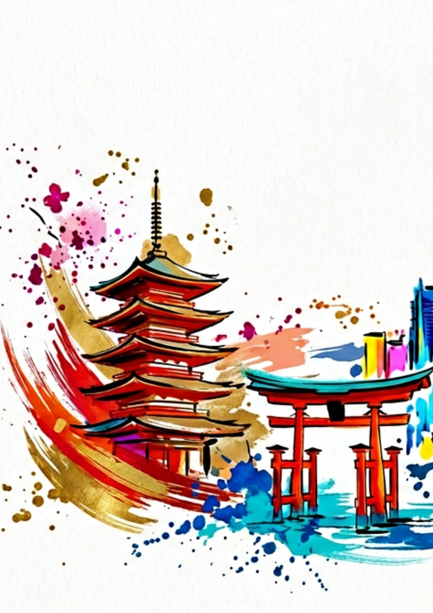 Japan Triptych Art Print – One Image Across Three Panels | Modern Coloursplash Japanese Landscape & Cityscape