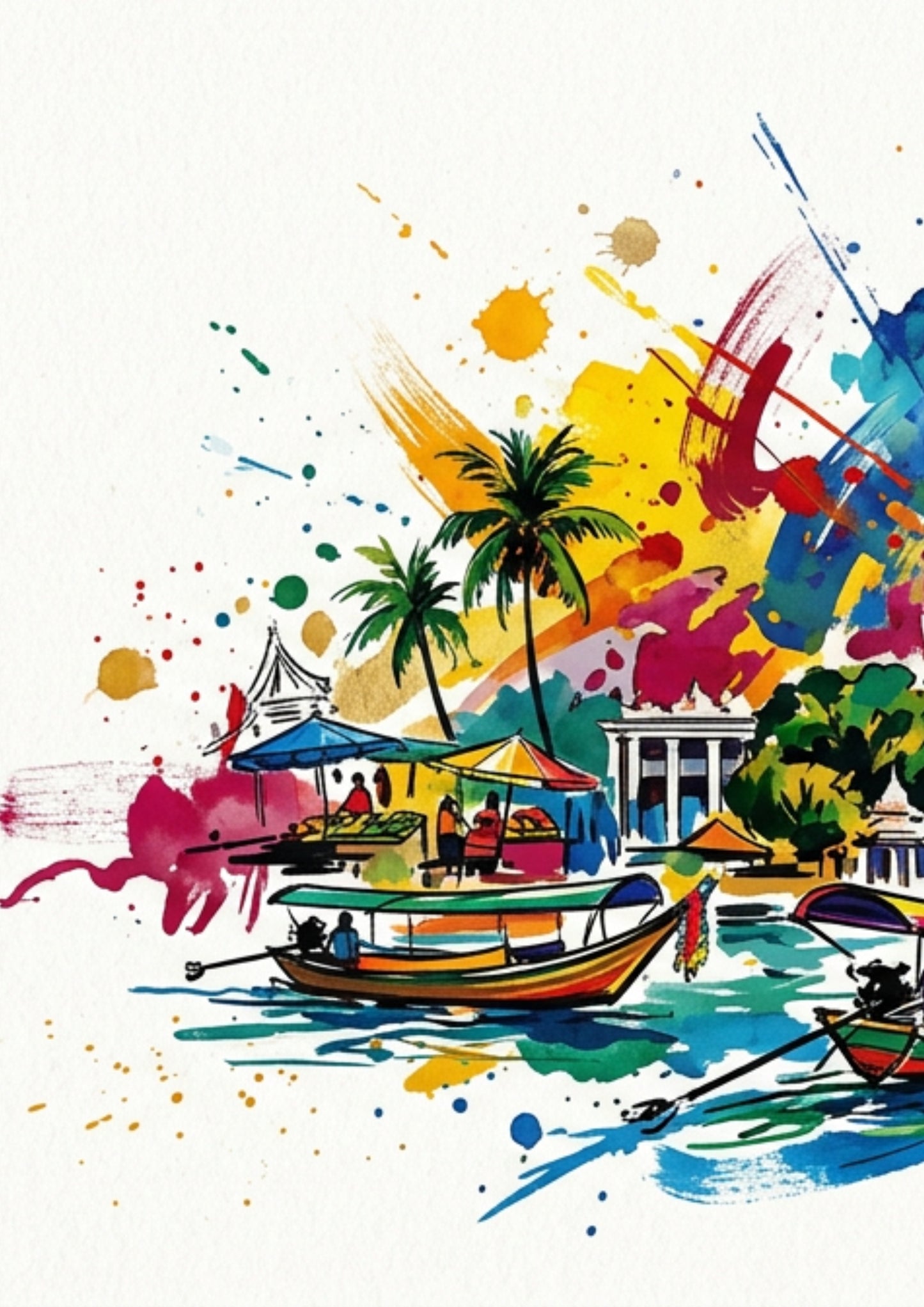 Thailand Temple & Tuk‑Tuk Triptych – Colourful Travel Art