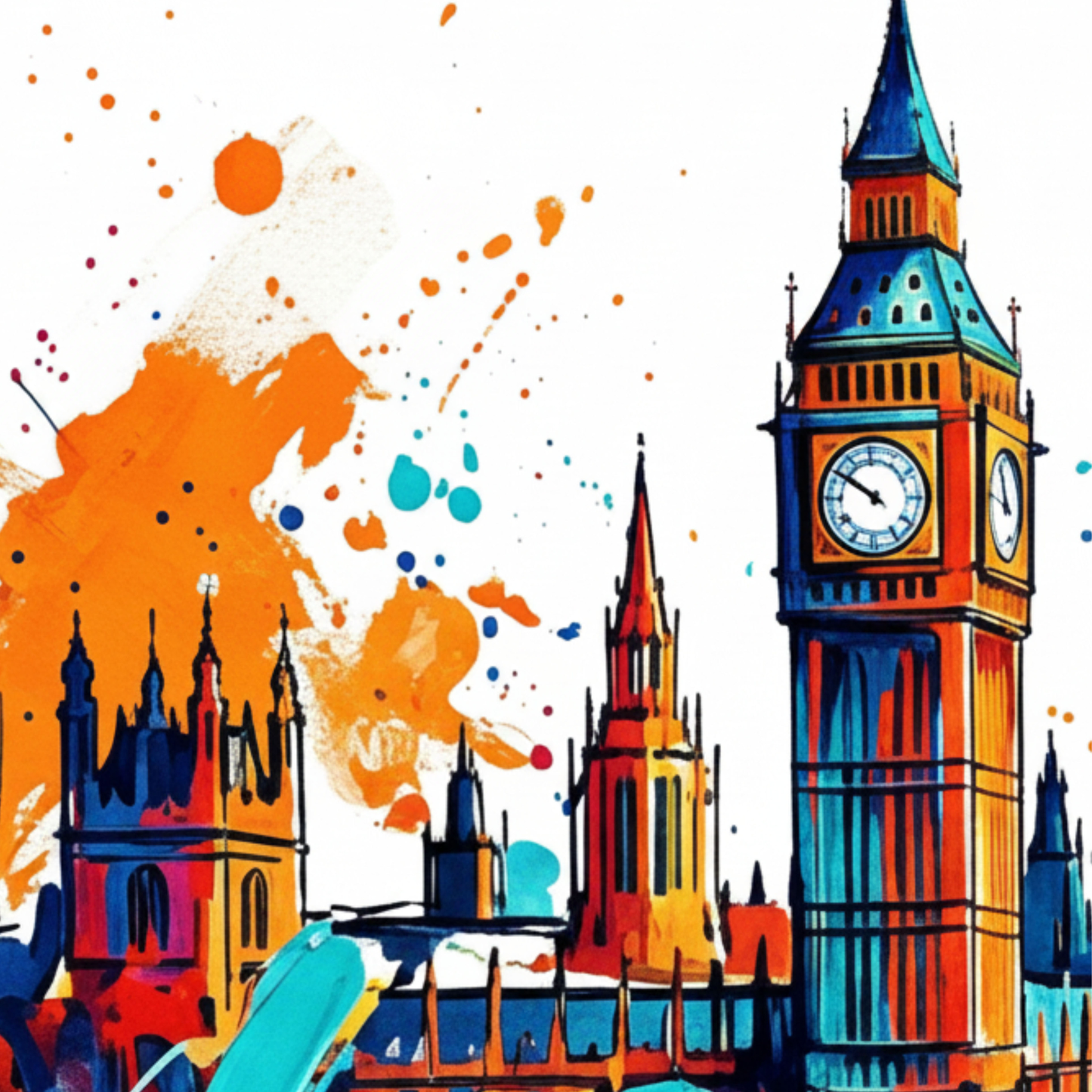 London Landmarks Triptych Art Print – One Image Across Three Panels | Modern Coloursplash Cityscape