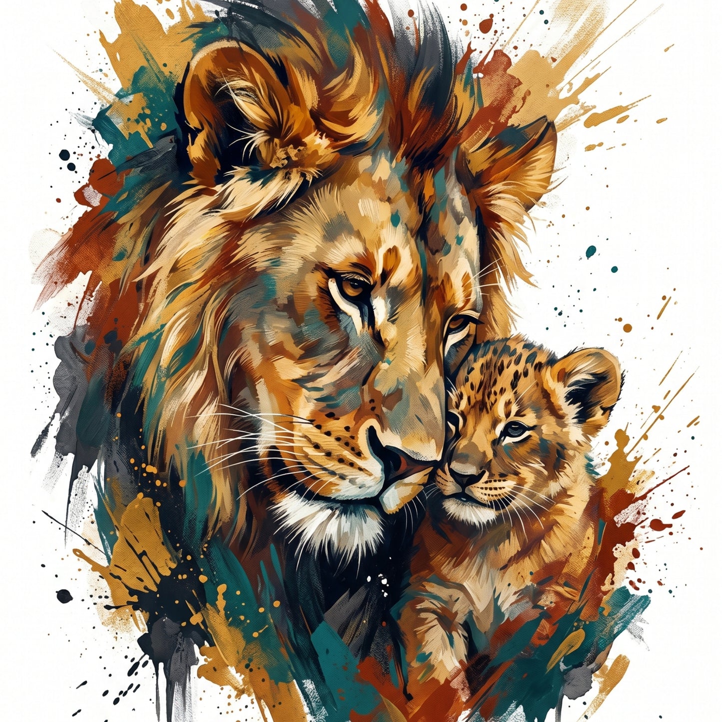 Lion & Cub – Fine Art Greeting Card (6×6)