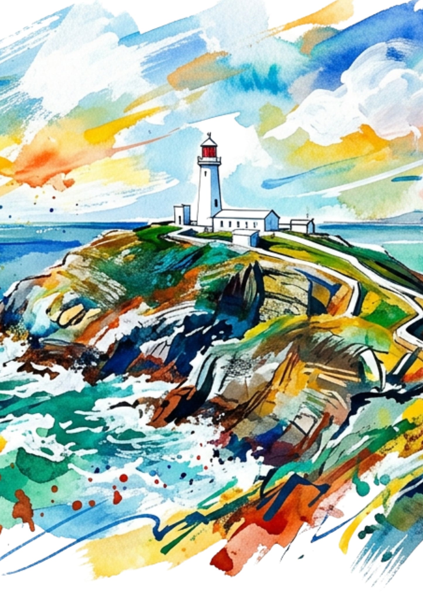 South Stack Lighthouse Triptych Art Print – One Image Across Three Panels | Modern Coloursplash Anglesey Coastline