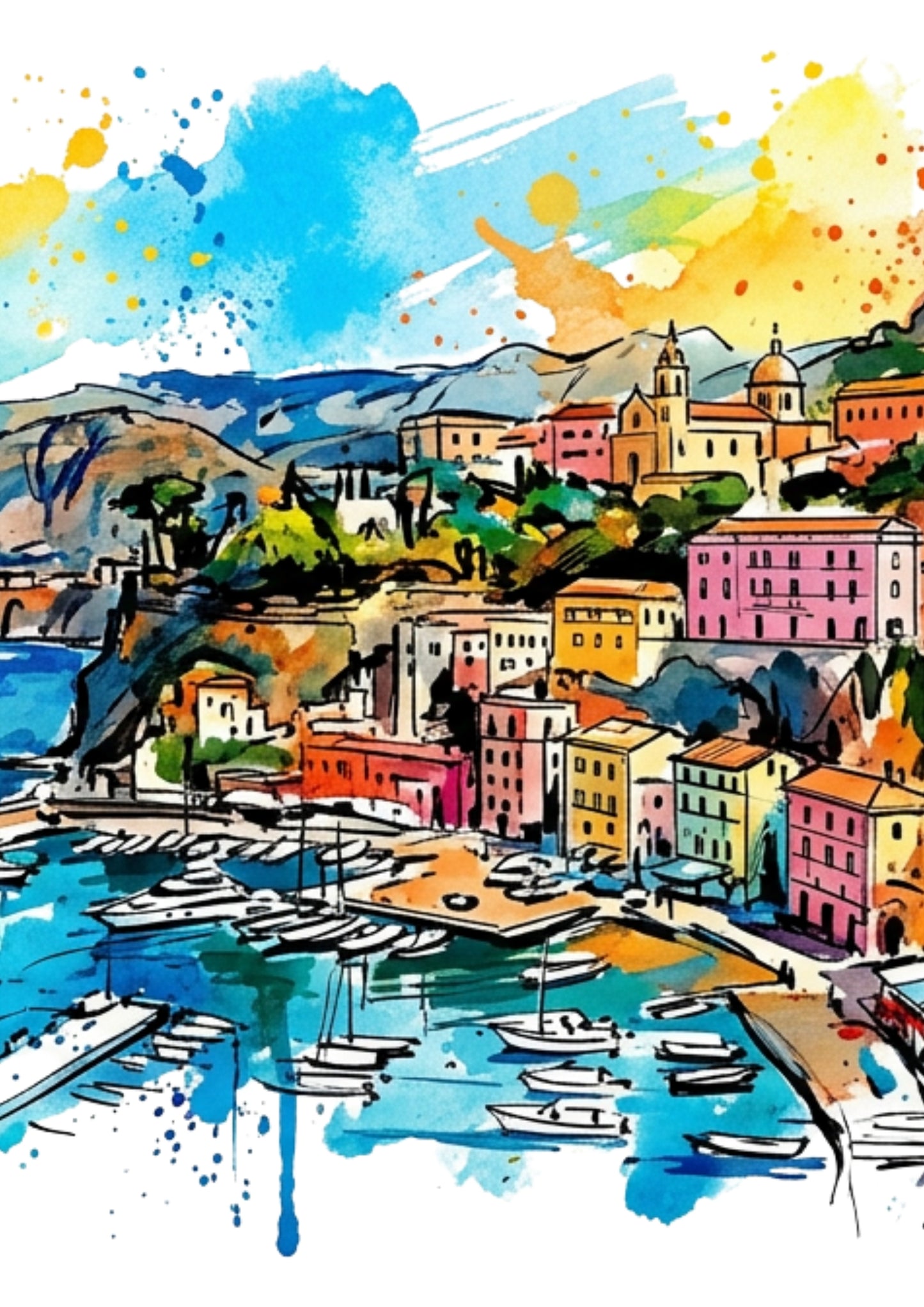 Sorrento Triptych Art Print – One Image Across Three Panels | Modern Coloursplash Mediterranean Coastline