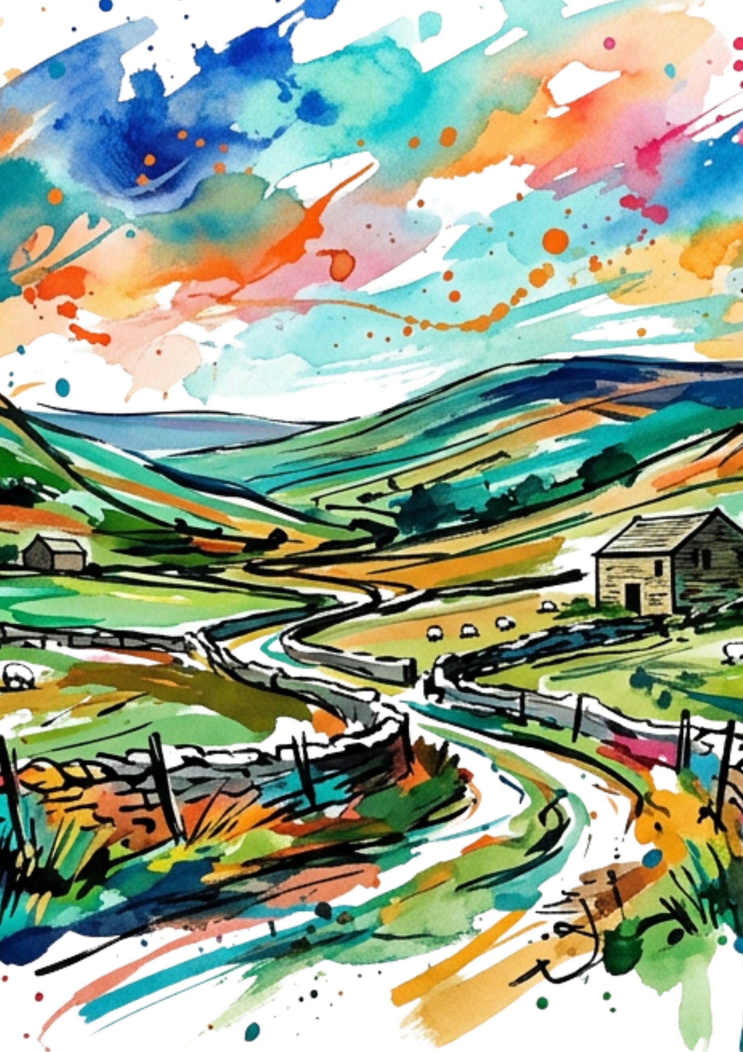 Yorkshire Triptych Art Print – One Image Across Three Panels | Modern Coloursplash Countryside Landscape