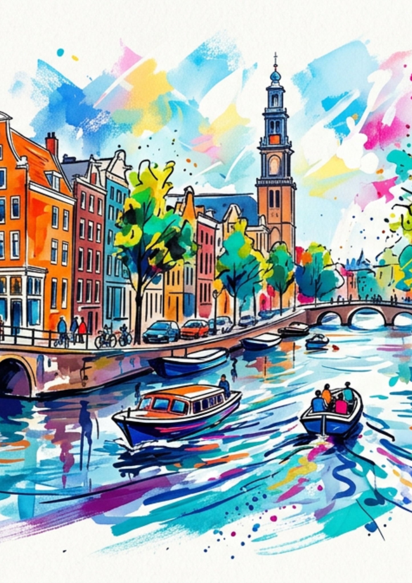 Amsterdam Triptych Art Print – One Image Across Three Panels | Modern Coloursplash Amsterdam Wall Art