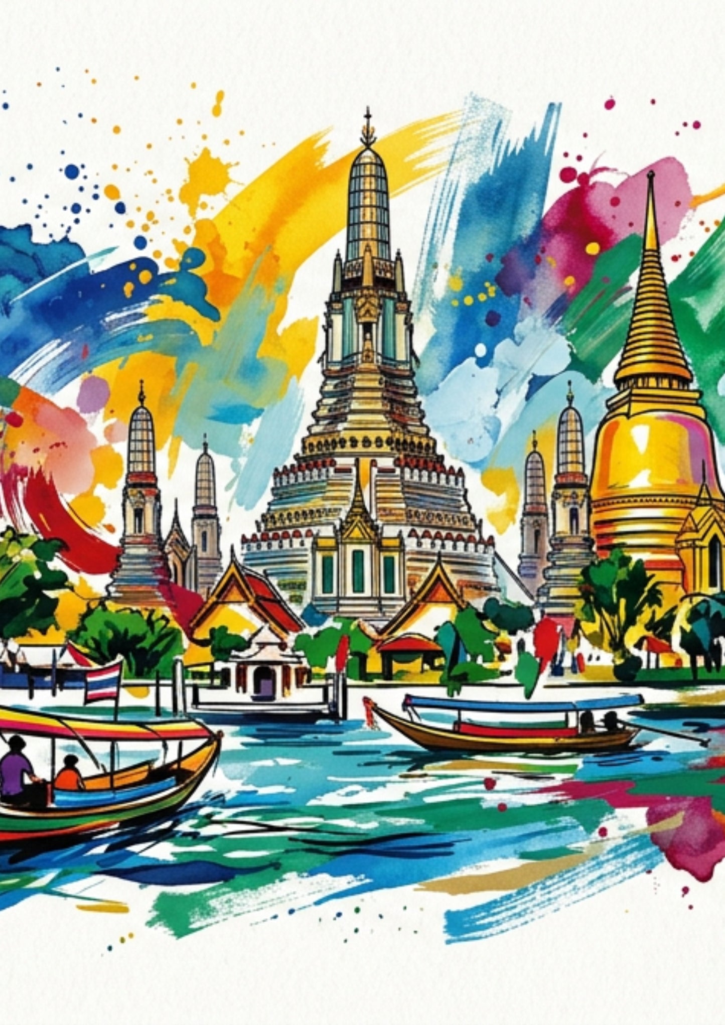 Thailand Temple & Tuk‑Tuk Triptych – Colourful Travel Art