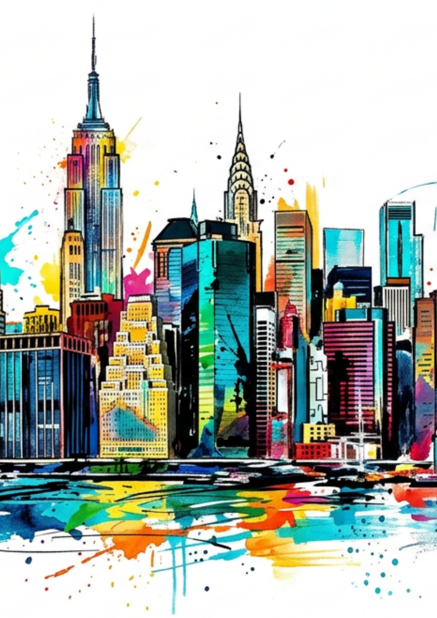 Manhattan Skyline Triptych Art Print – One Image Across Three Panels | Modern Coloursplash New York Cityscape