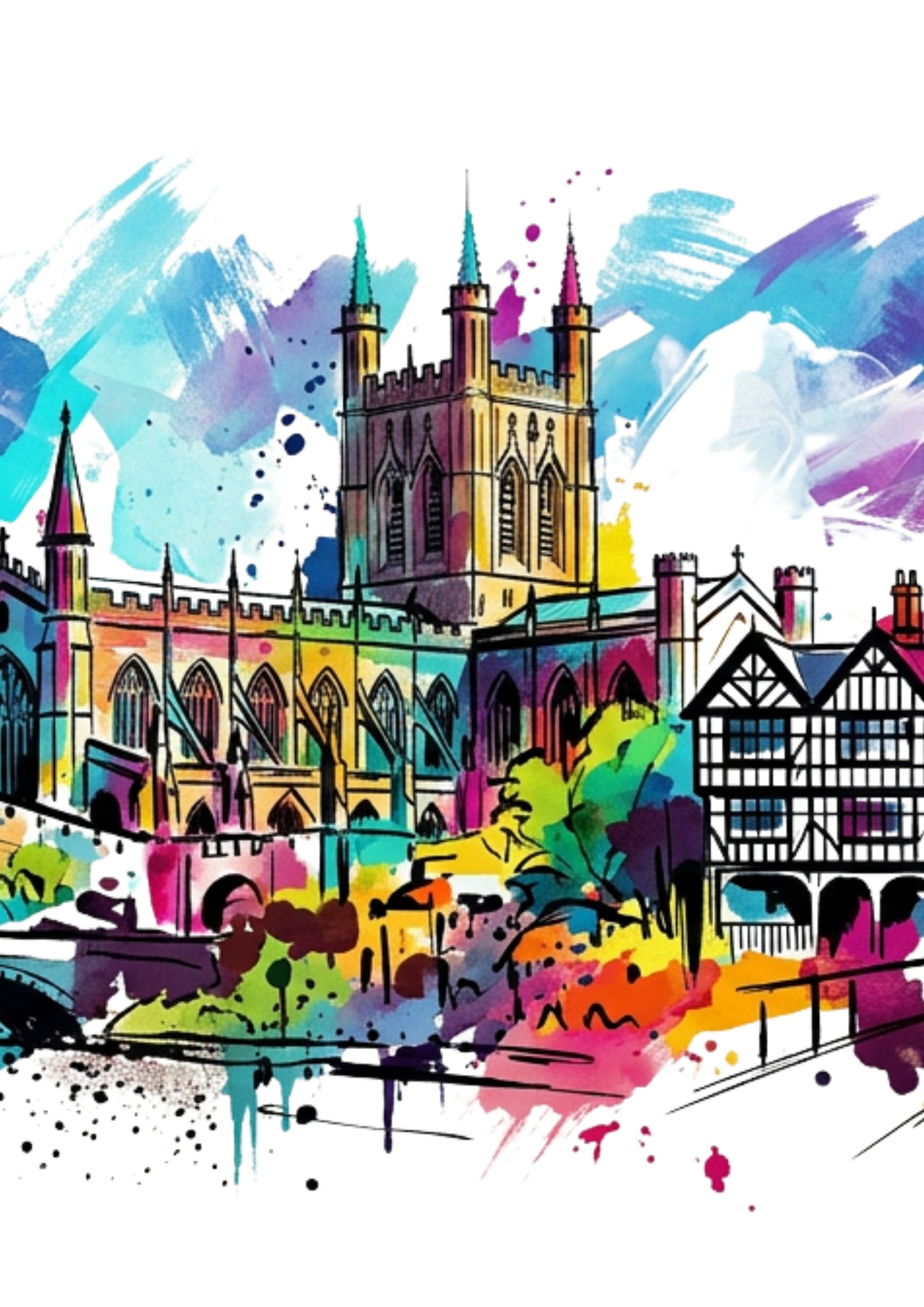 Chester Triptych Art Print – One Image Across Three Panels | Modern Coloursplash Historic Cityscape