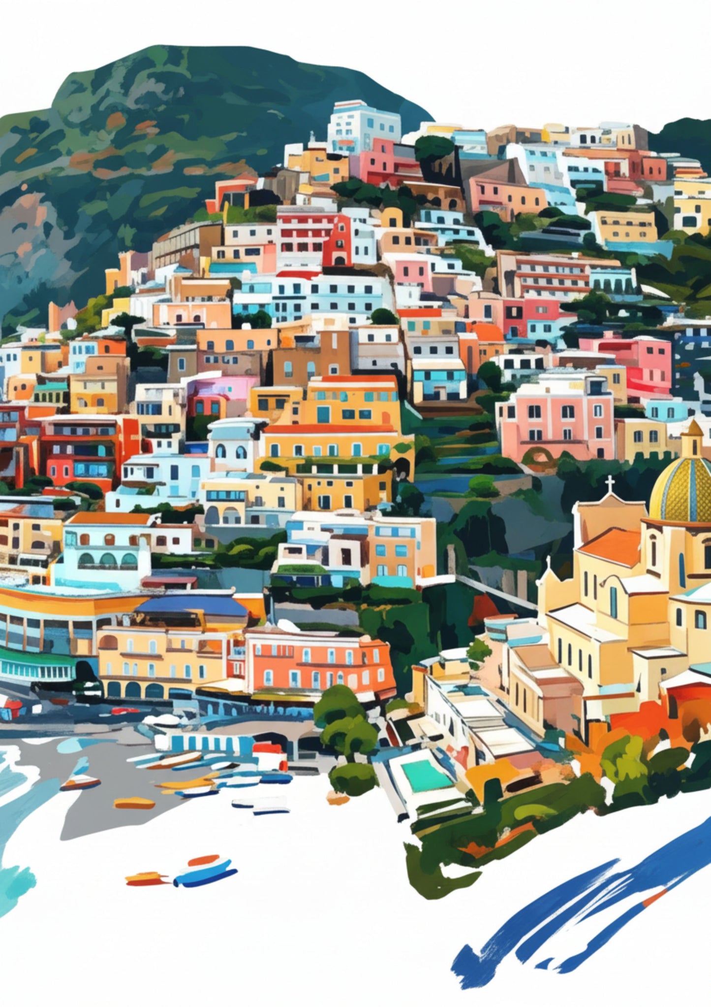 Positano Triptych Art Print – One Image Across Three Panels | Modern Coloursplash Mediterranean Coastline