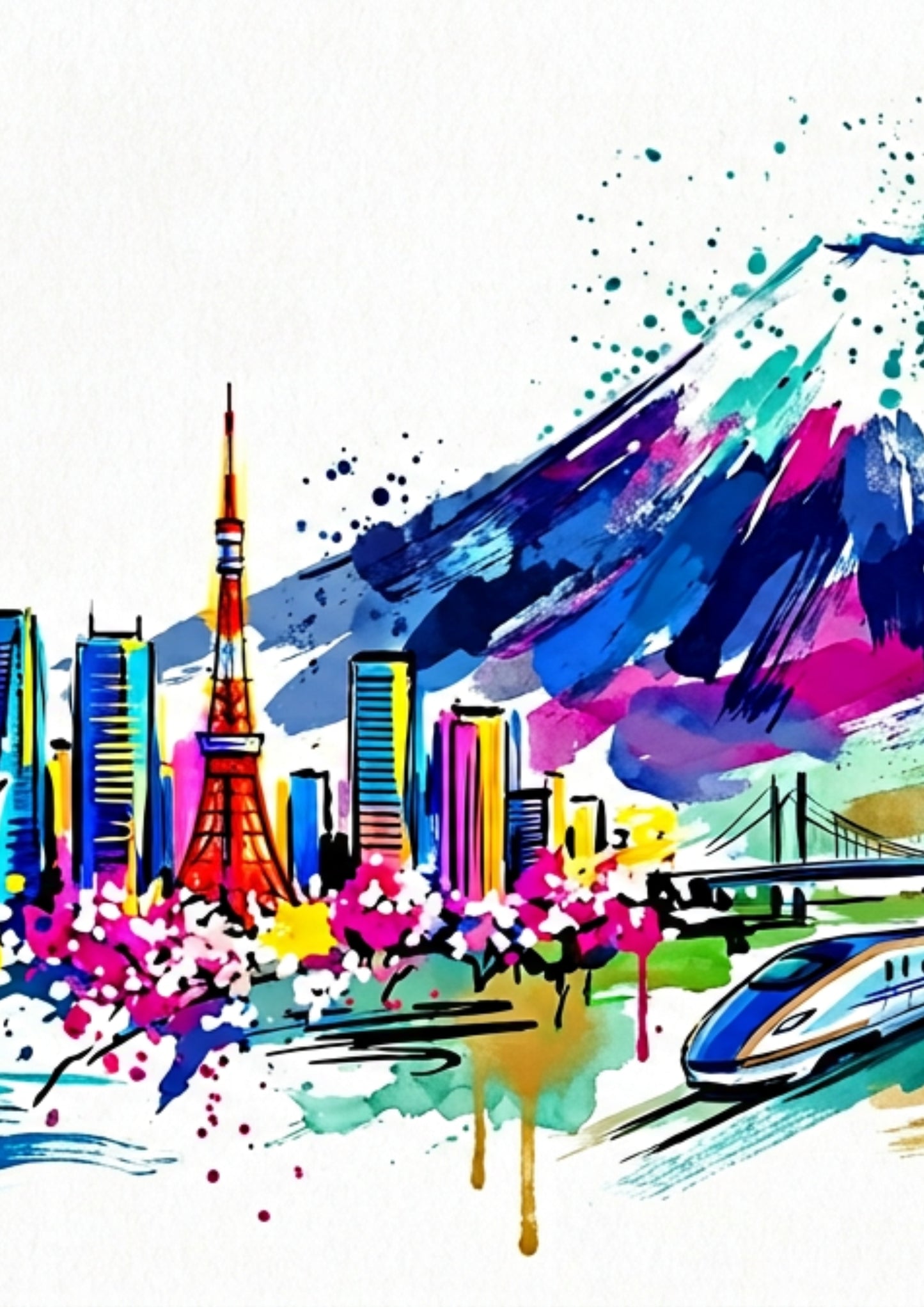 Japan Triptych Art Print – One Image Across Three Panels | Modern Coloursplash Japanese Landscape & Cityscape