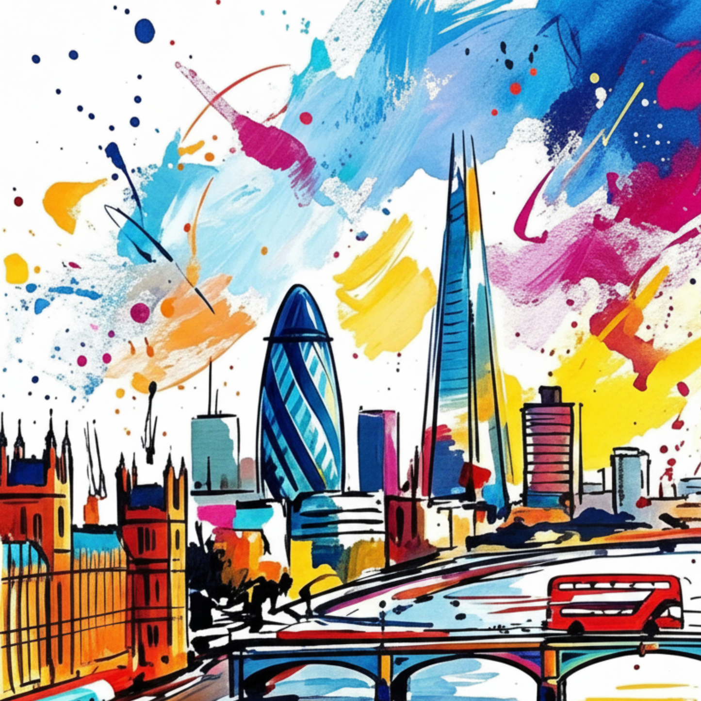 London Landmarks Triptych Art Print – One Image Across Three Panels | Modern Coloursplash Cityscape