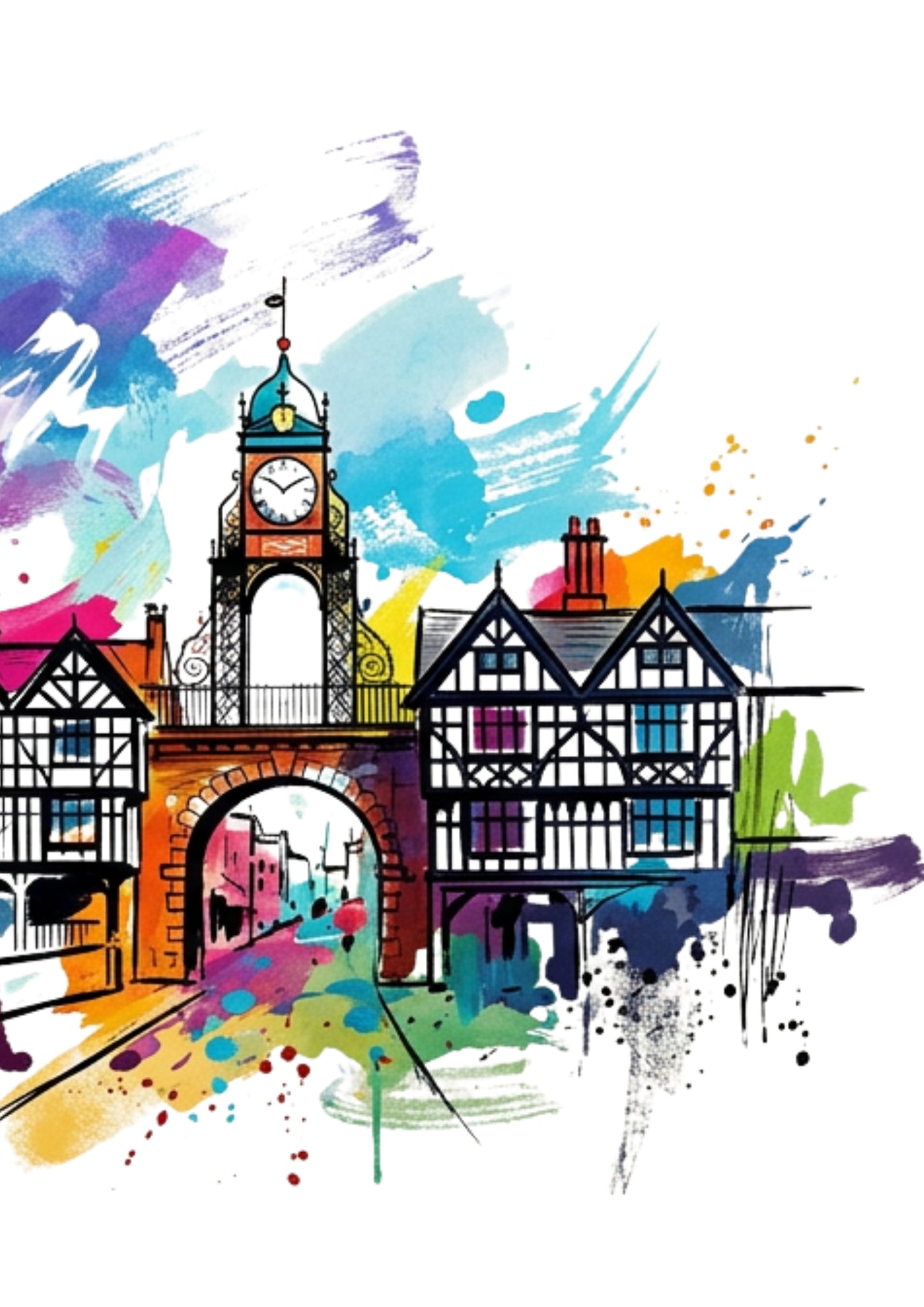 Chester Triptych Art Print – One Image Across Three Panels | Modern Coloursplash Historic Cityscape