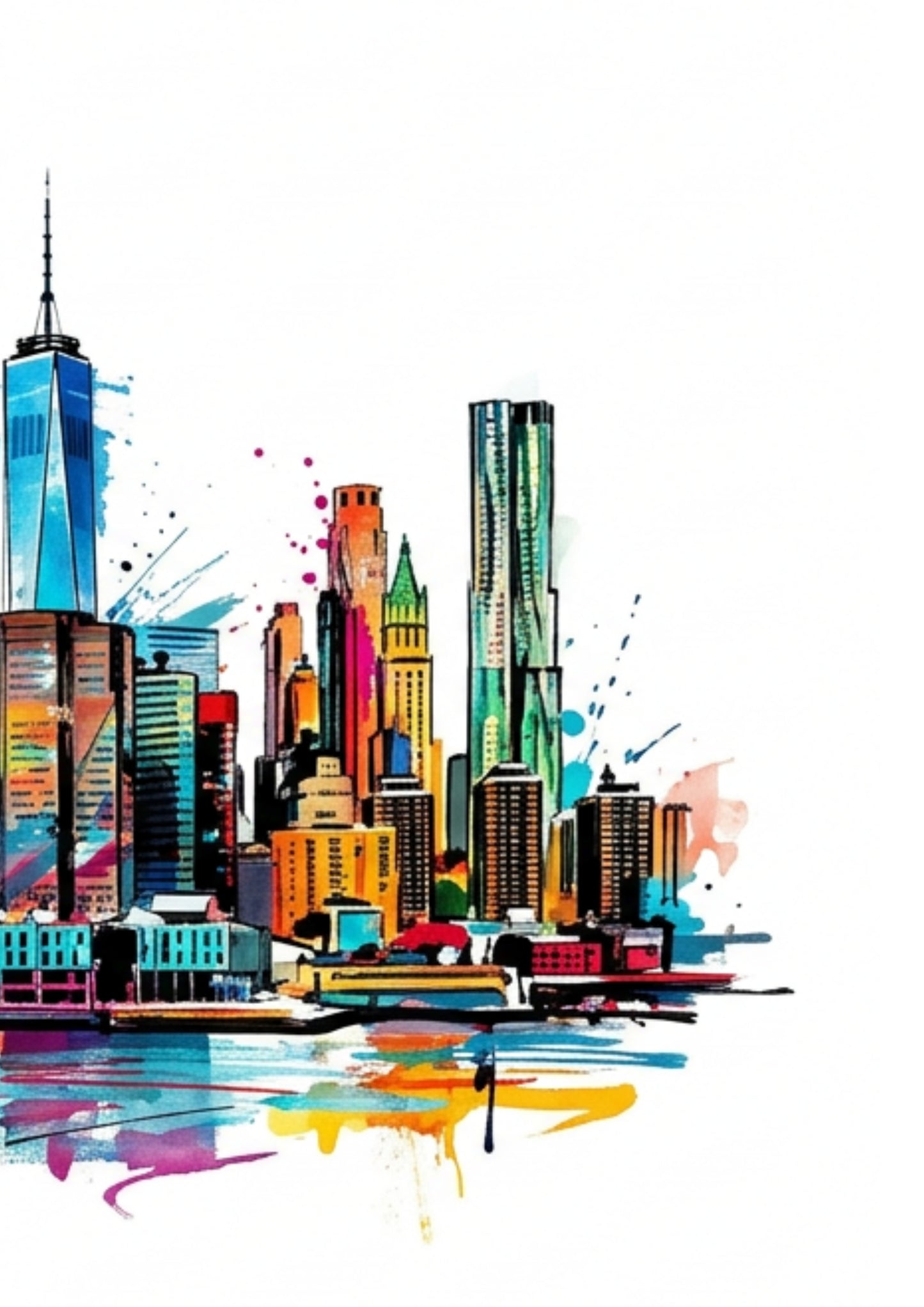 Manhattan Skyline Triptych Art Print – One Image Across Three Panels | Modern Coloursplash New York Cityscape