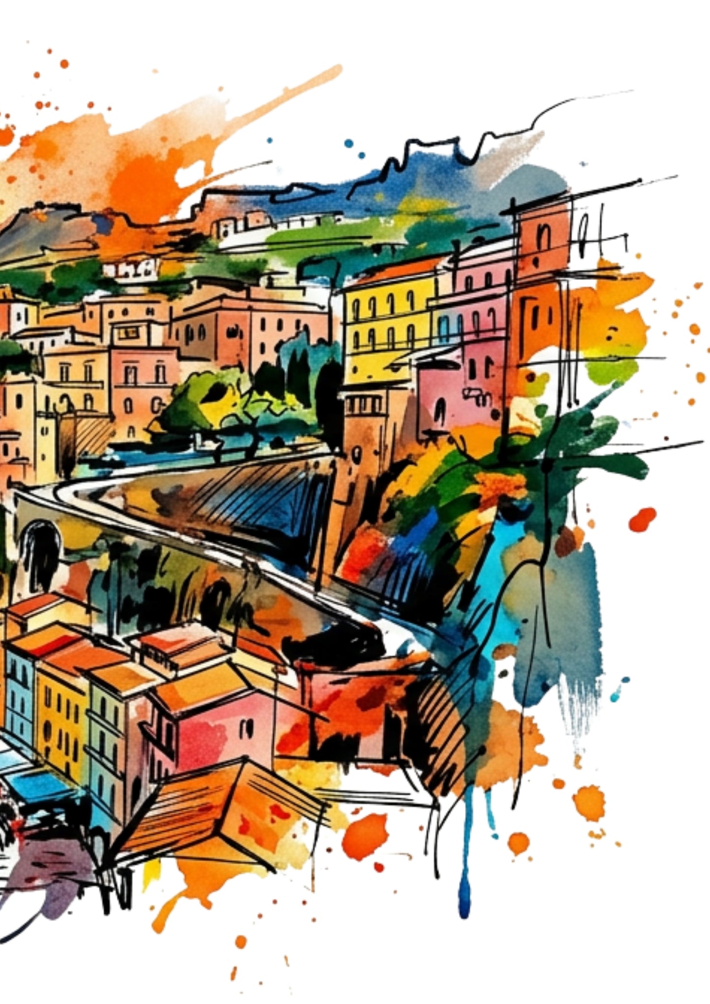 Sorrento Triptych Art Print – One Image Across Three Panels | Modern Coloursplash Mediterranean Coastline