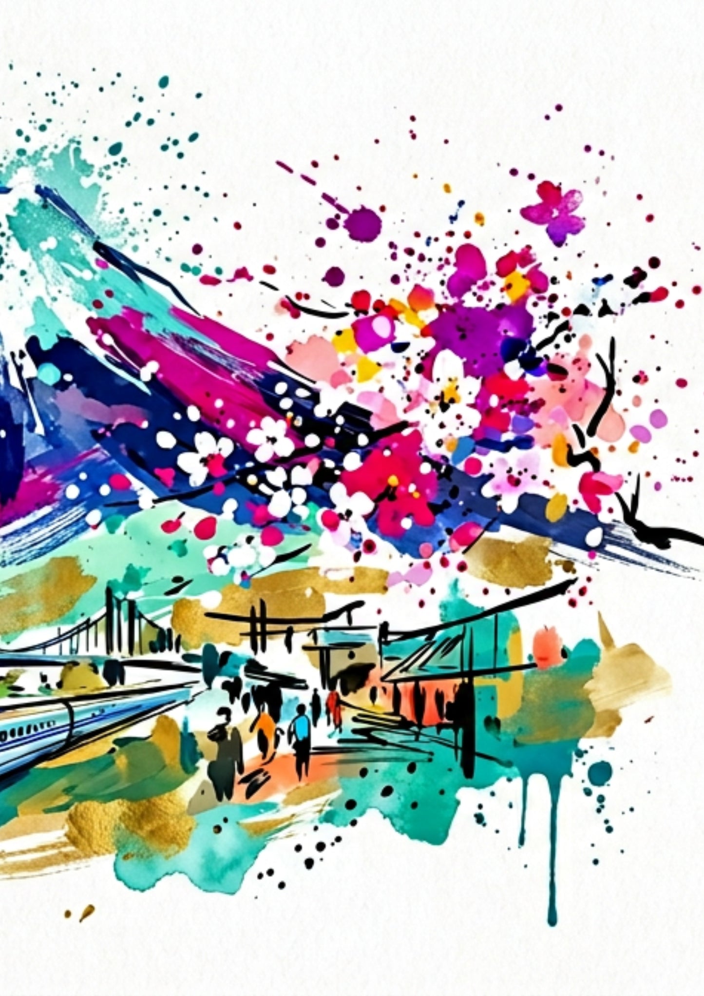 Japan Triptych Art Print – One Image Across Three Panels | Modern Coloursplash Japanese Landscape & Cityscape