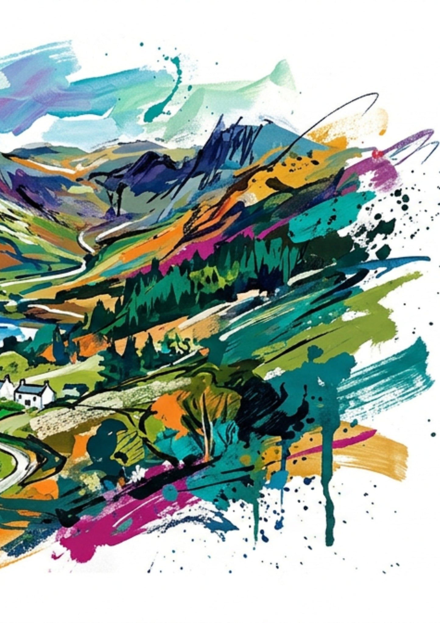 Lake District Panorama Triptych – Modern Coloursplash Artwork