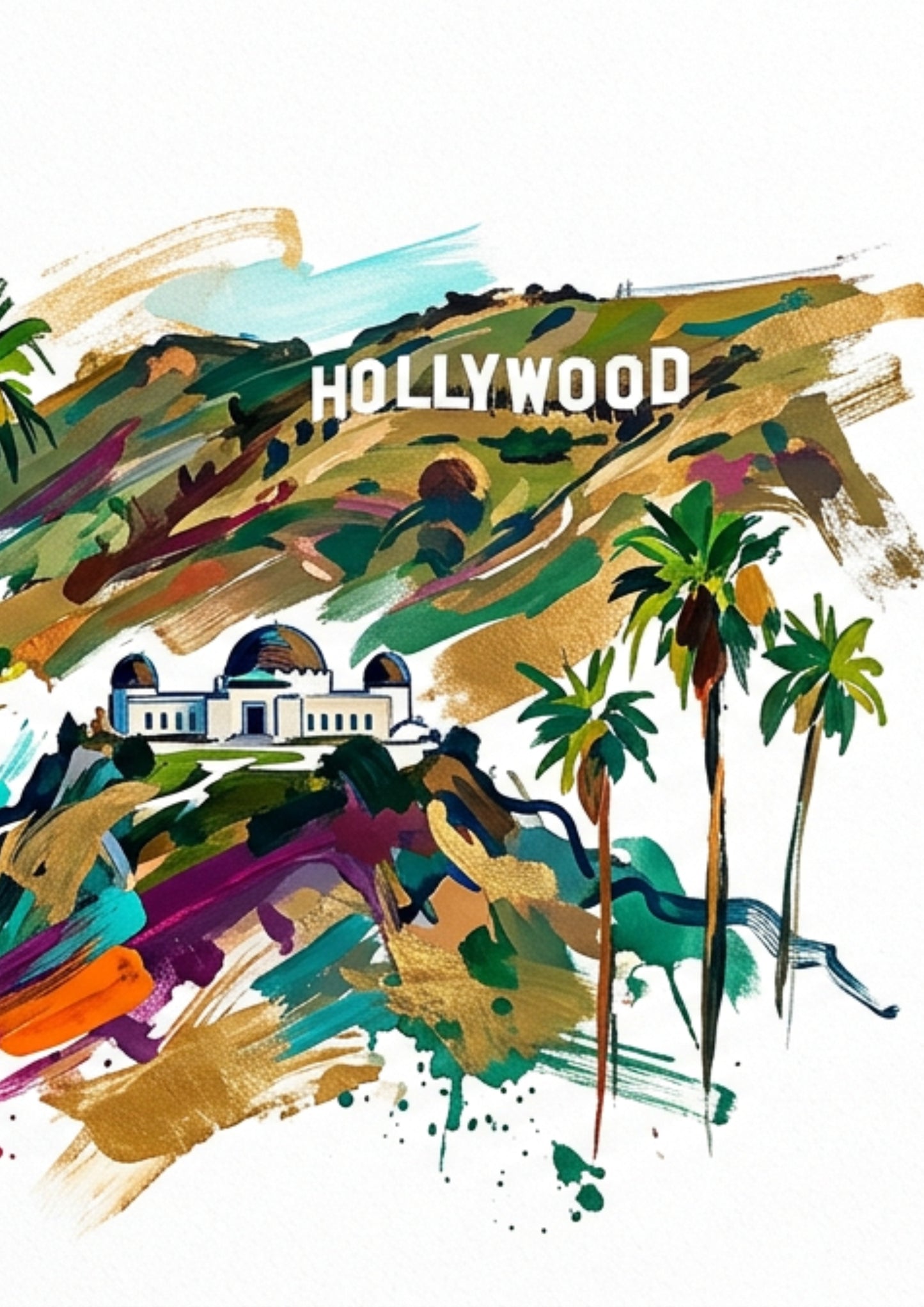 LA Coloursplash Triptych – Expressive California Cityscape Art – One Image Across Three Panels