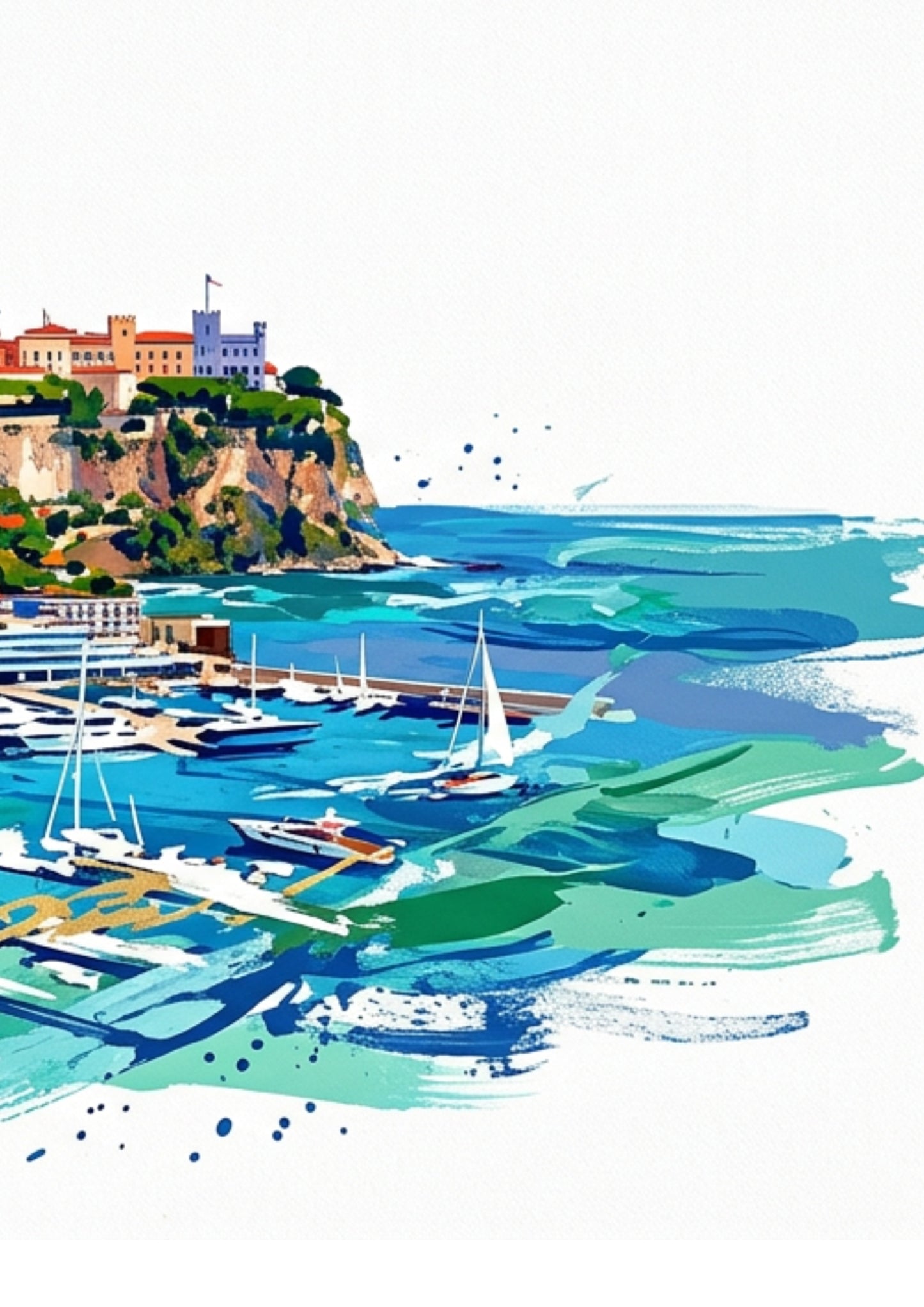 Monaco Triptych Art Print – One Image Across Three Panels | Modern Coloursplash Monte Carlo Coastline
