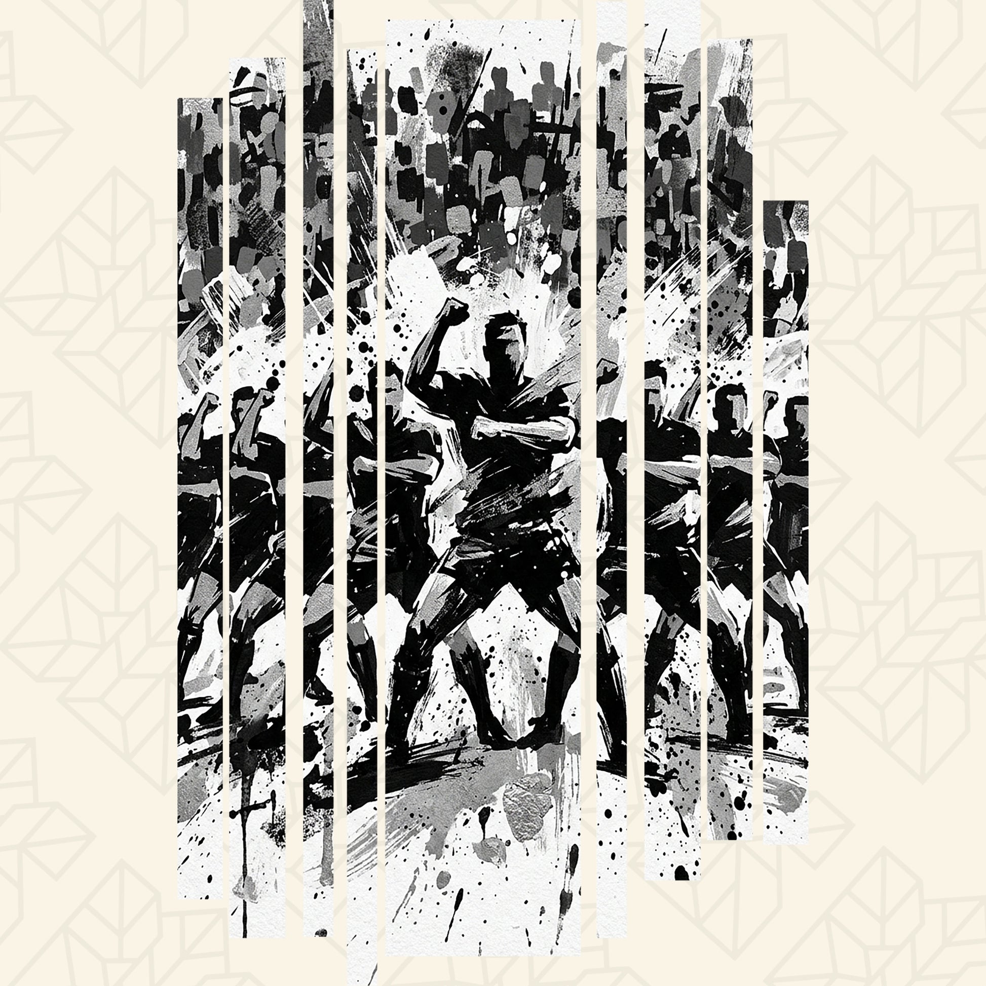 Unisex rugby ritual tee with black-and-white splatter haka-style back graphic