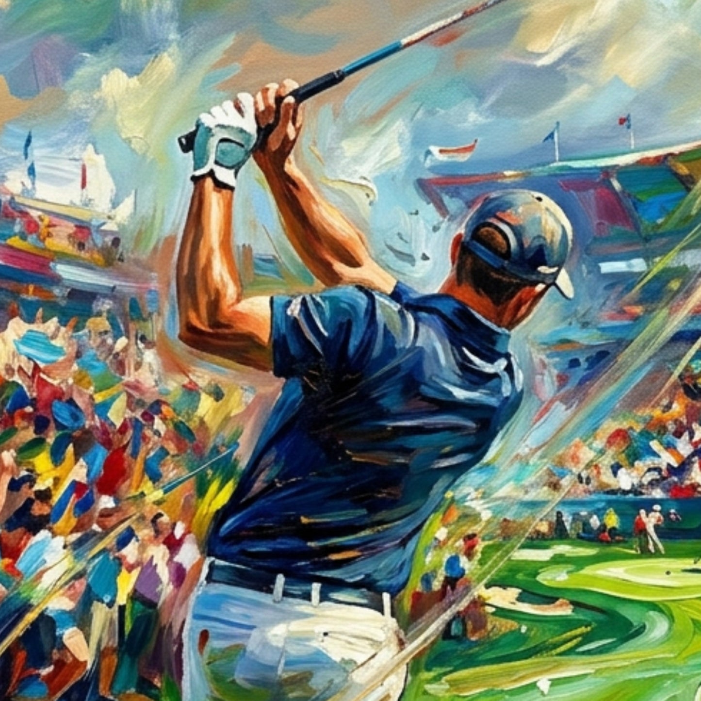 Golfer Stadium Swing – Abstract Tournament Coloursplash Print