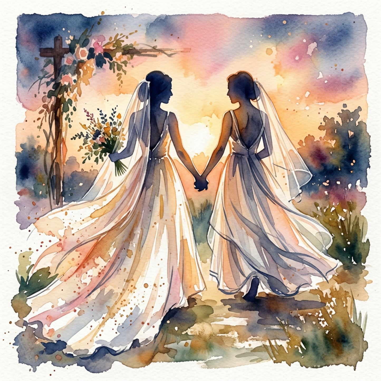 Same‑Sex Wedding Card – Expressive Couple Fine Art (6×6)