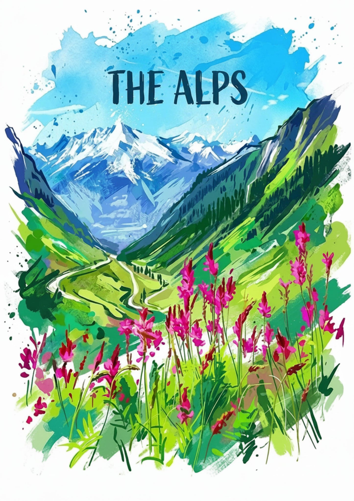 The Alps Coloursplash Art Print — Modern Mountain Landscape Poster