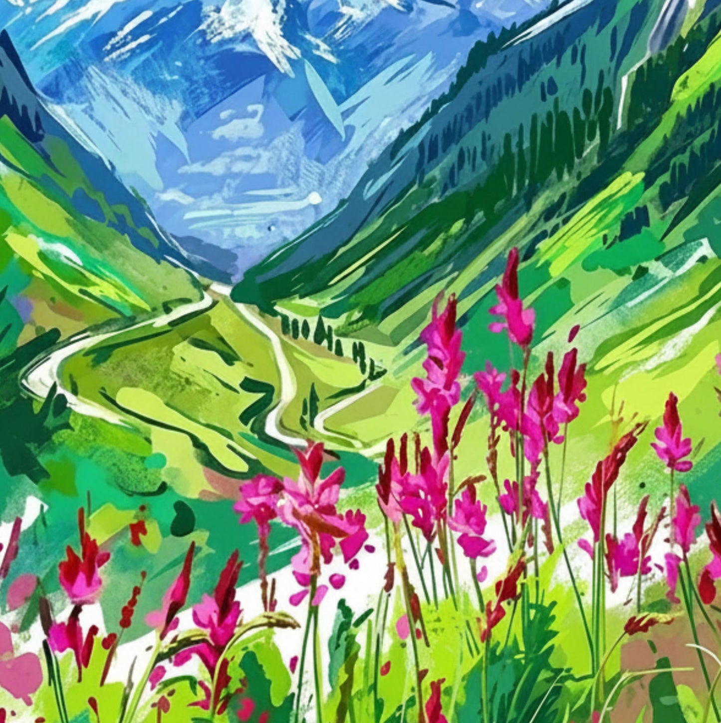 The Alps Coloursplash Art Print — Modern Mountain Landscape Poster