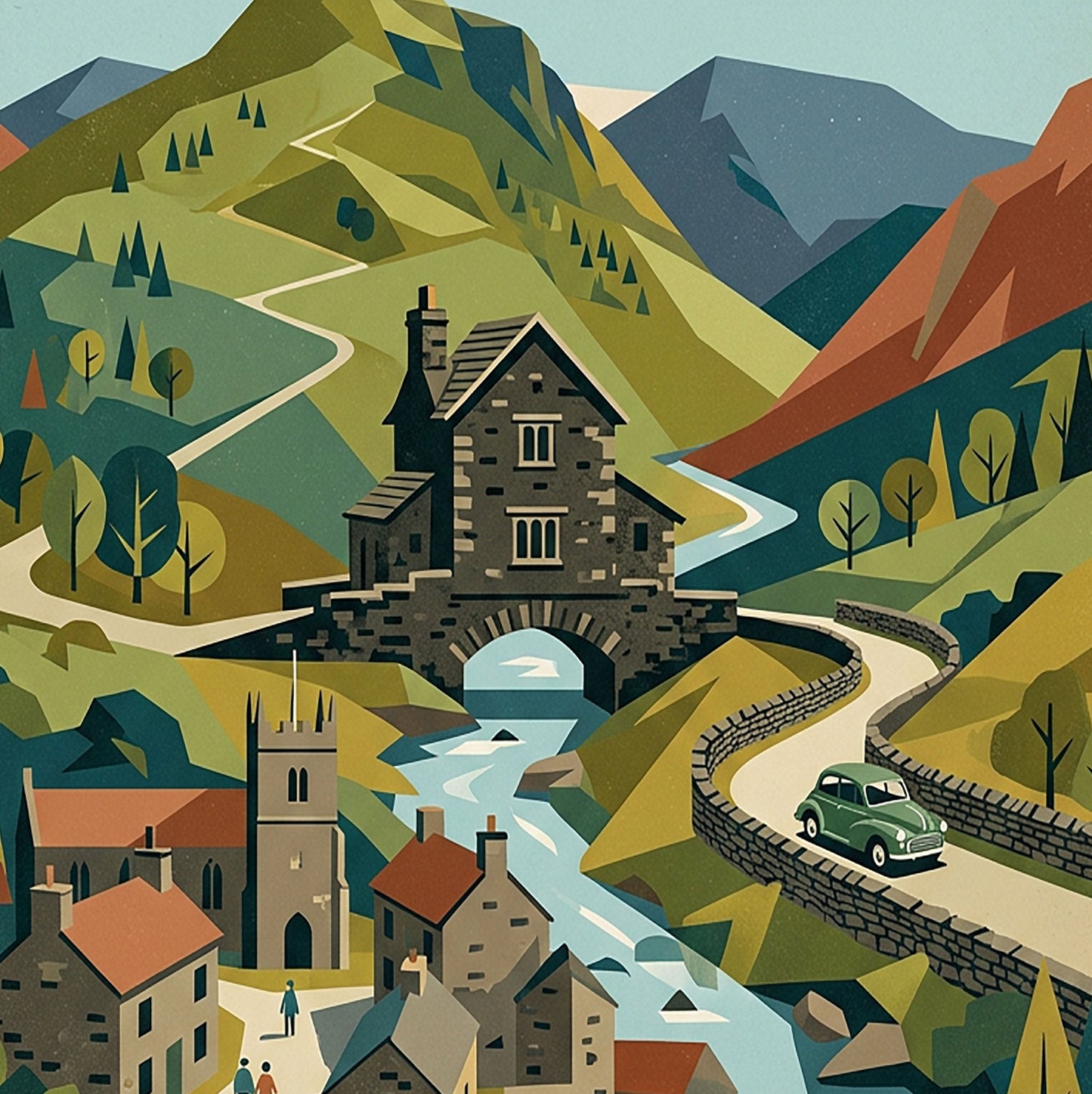 Ambleside Lake District Art Print – Retro Vintage Travel Poster
