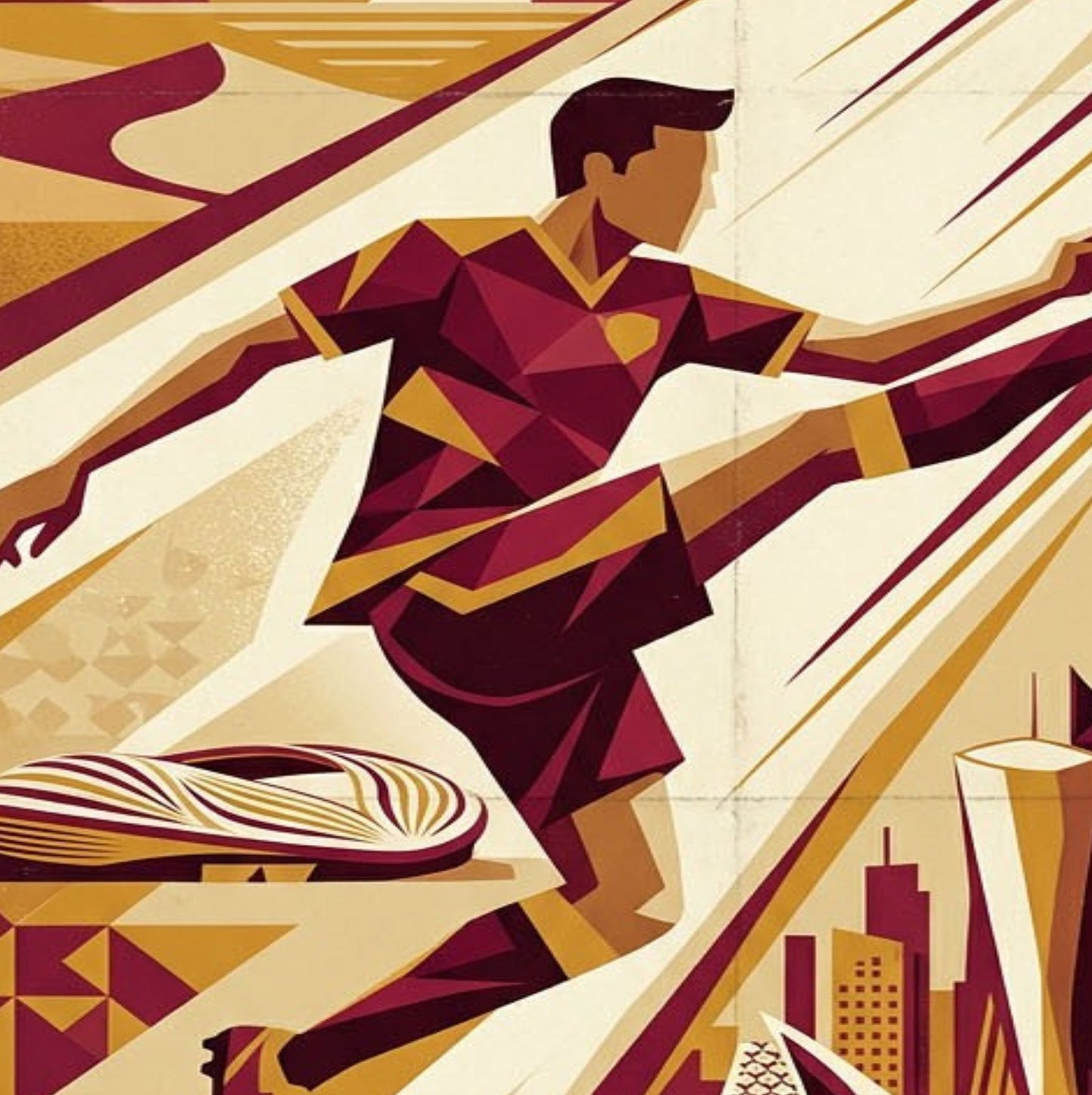 Qatar 2022 Retro Football Art Print – Doha Skyline & Abstract Player