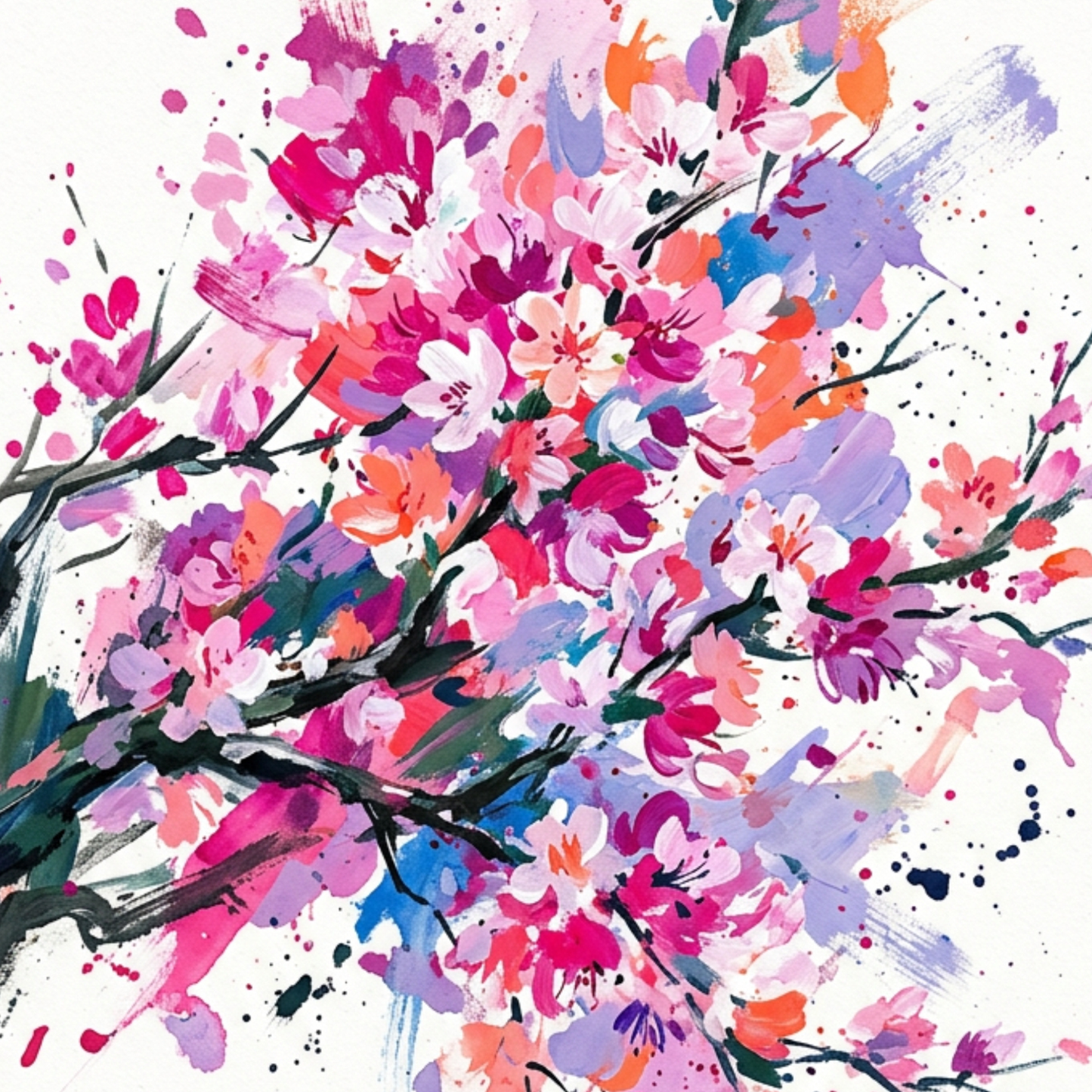 Cherry Blossom – Modern Coloursplash Floral Art Print
