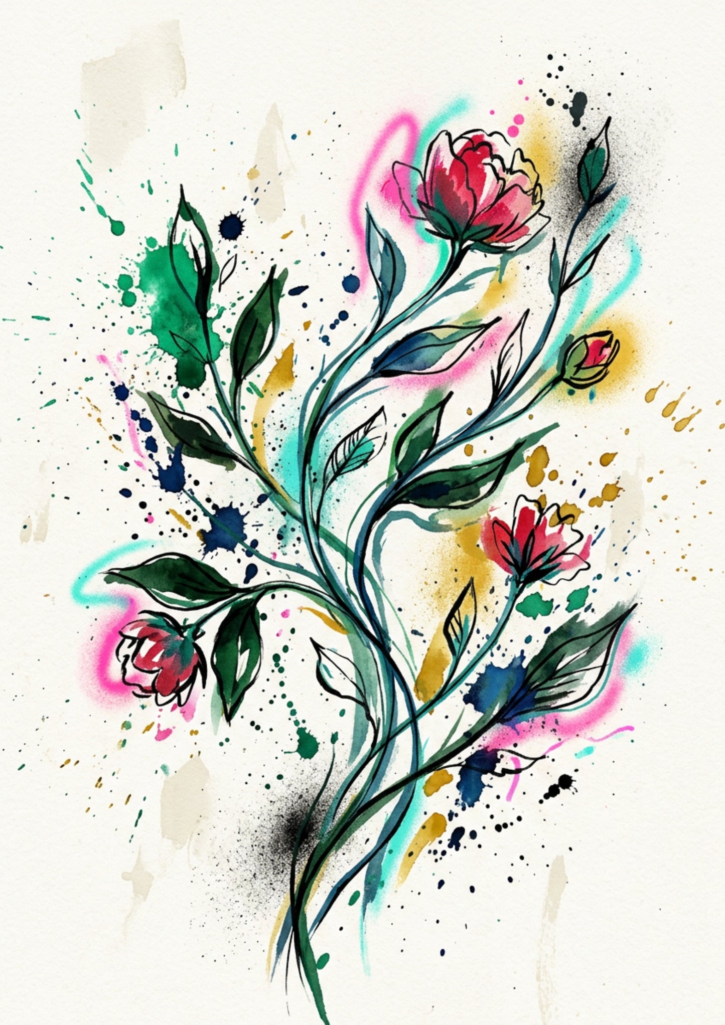 Botanical Coloursplash Art Print – Expressive Botanical Graffiti‑Style Wall Art