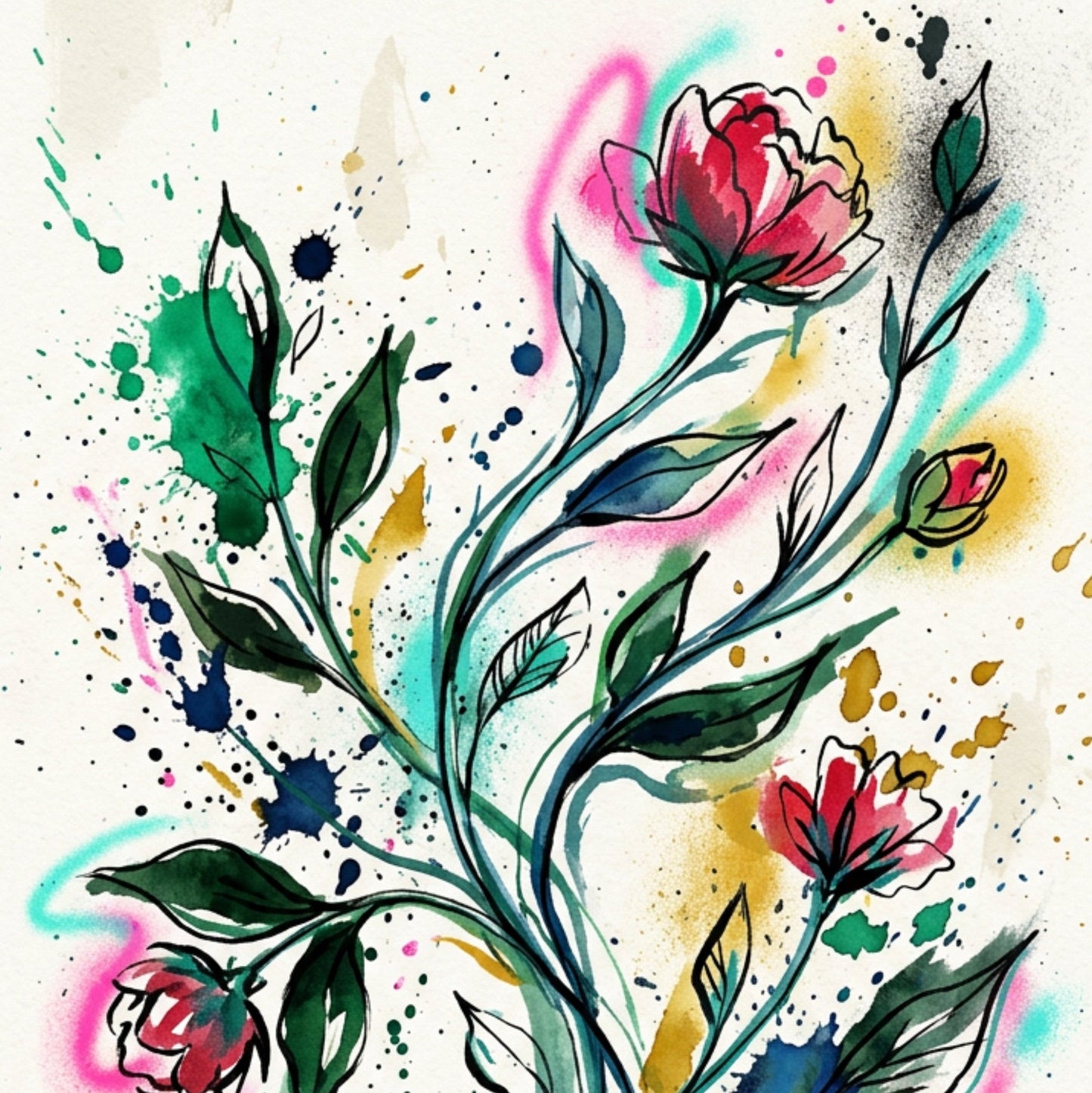 Botanical Coloursplash Art Print – Expressive Botanical Graffiti‑Style Wall Art