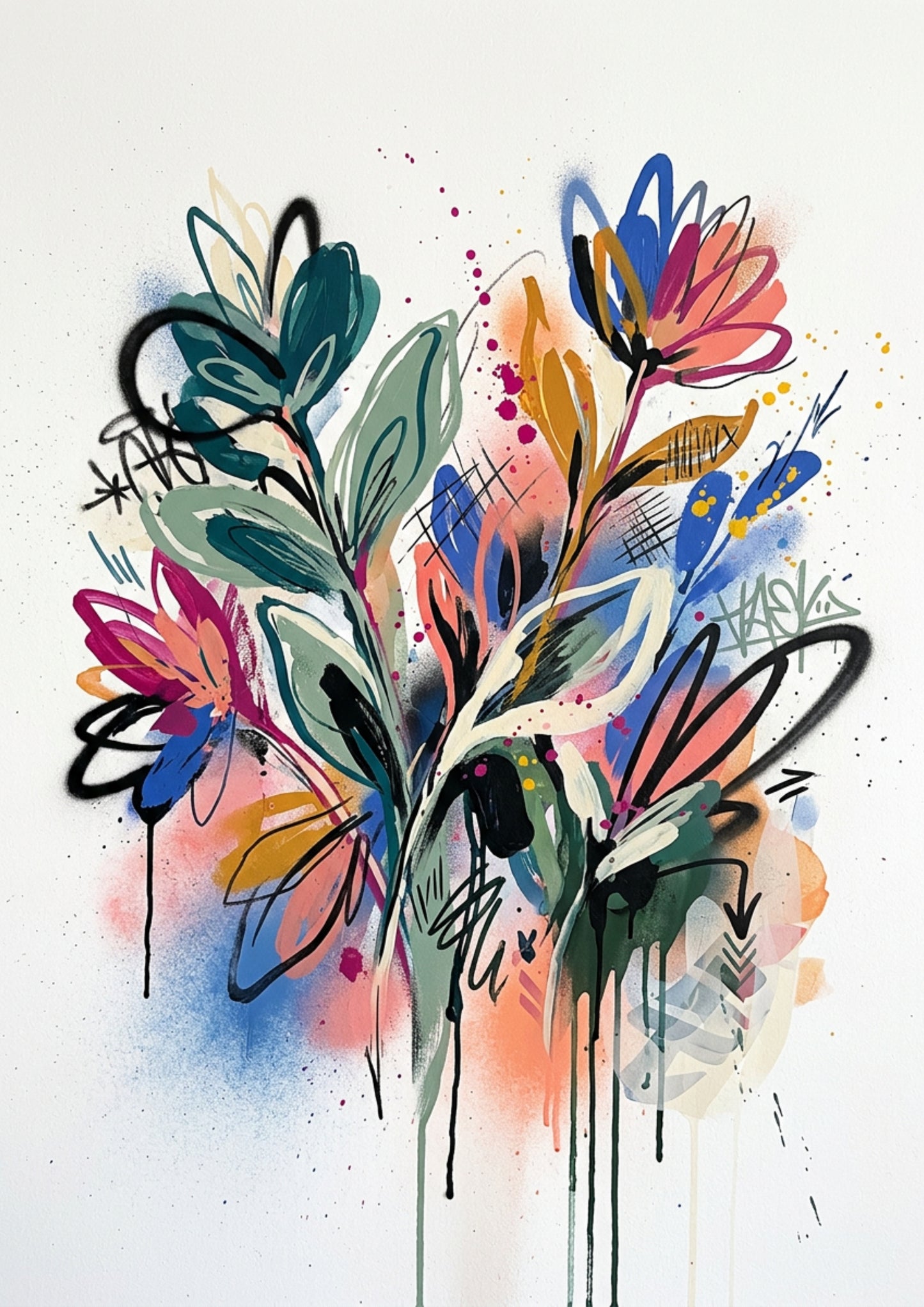 Abstract Floral Art Print – Expressive Botanical Graffiti‑Style Wall Art