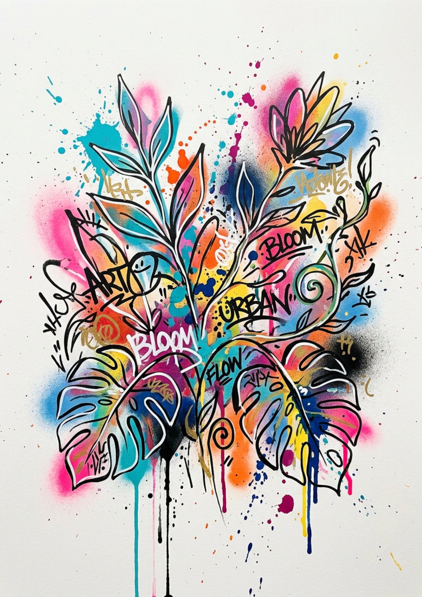 Botanical Art Print – Expressive Botanical Graffiti‑Style Wall Art