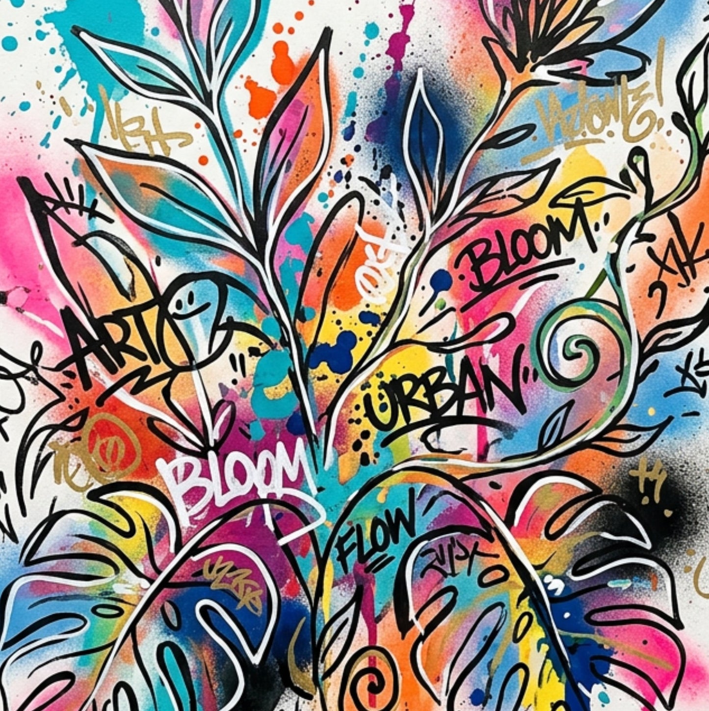 Botanical Art Print – Expressive Botanical Graffiti‑Style Wall Art