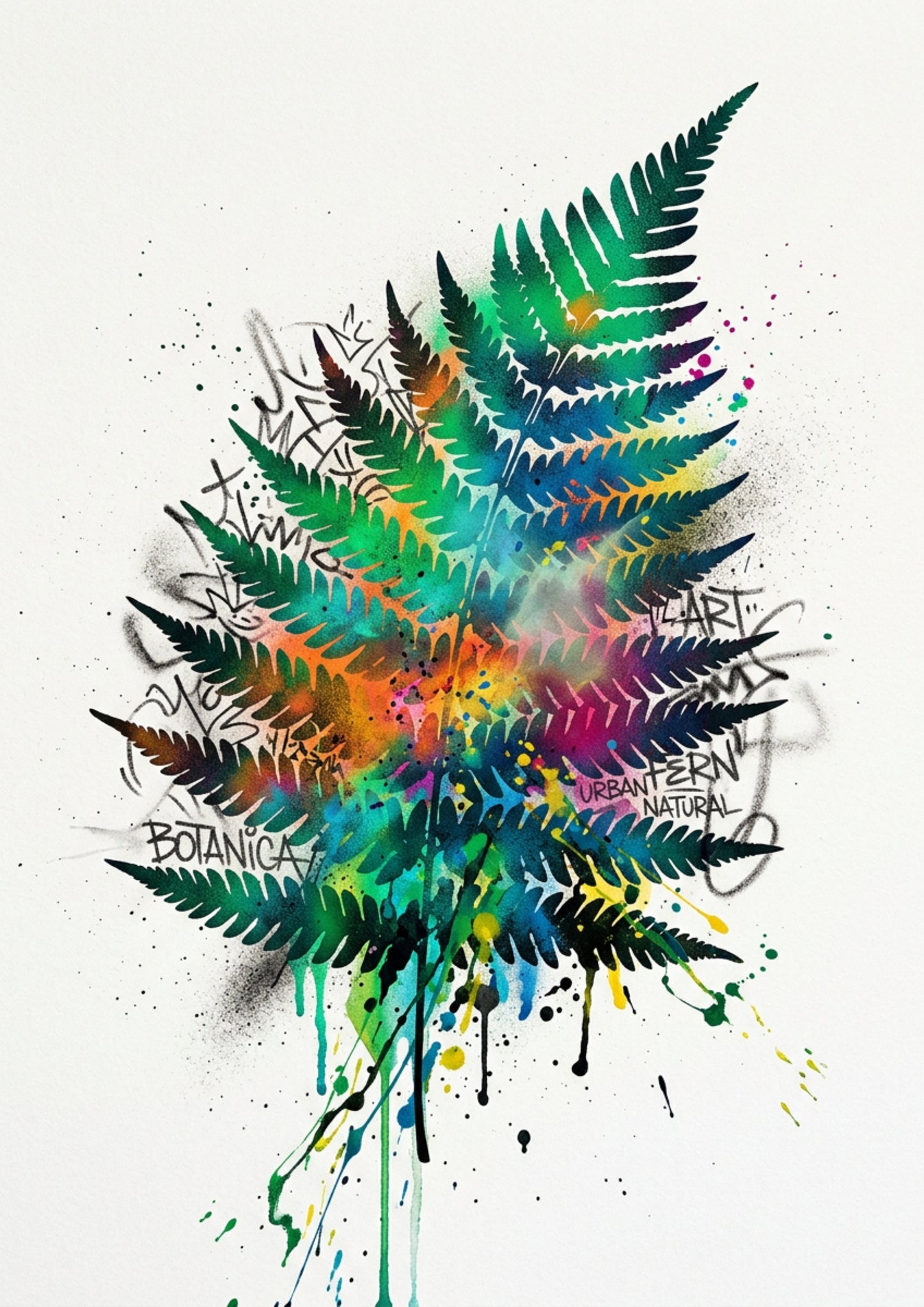 Fern Fine Art Print – Expressive Botanical Graffiti‑Style Wall Art
