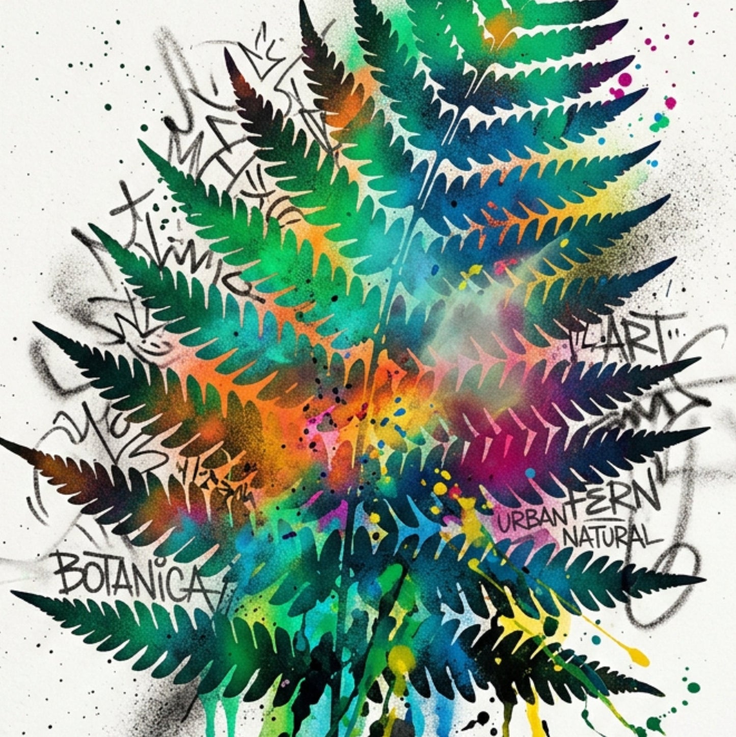 Fern Fine Art Print – Expressive Botanical Graffiti‑Style Wall Art