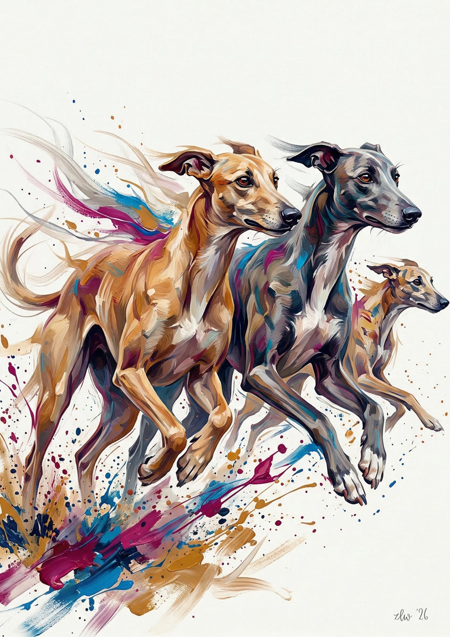 Greyhounds Modern Dog Illustration  – Expressive Wall Art