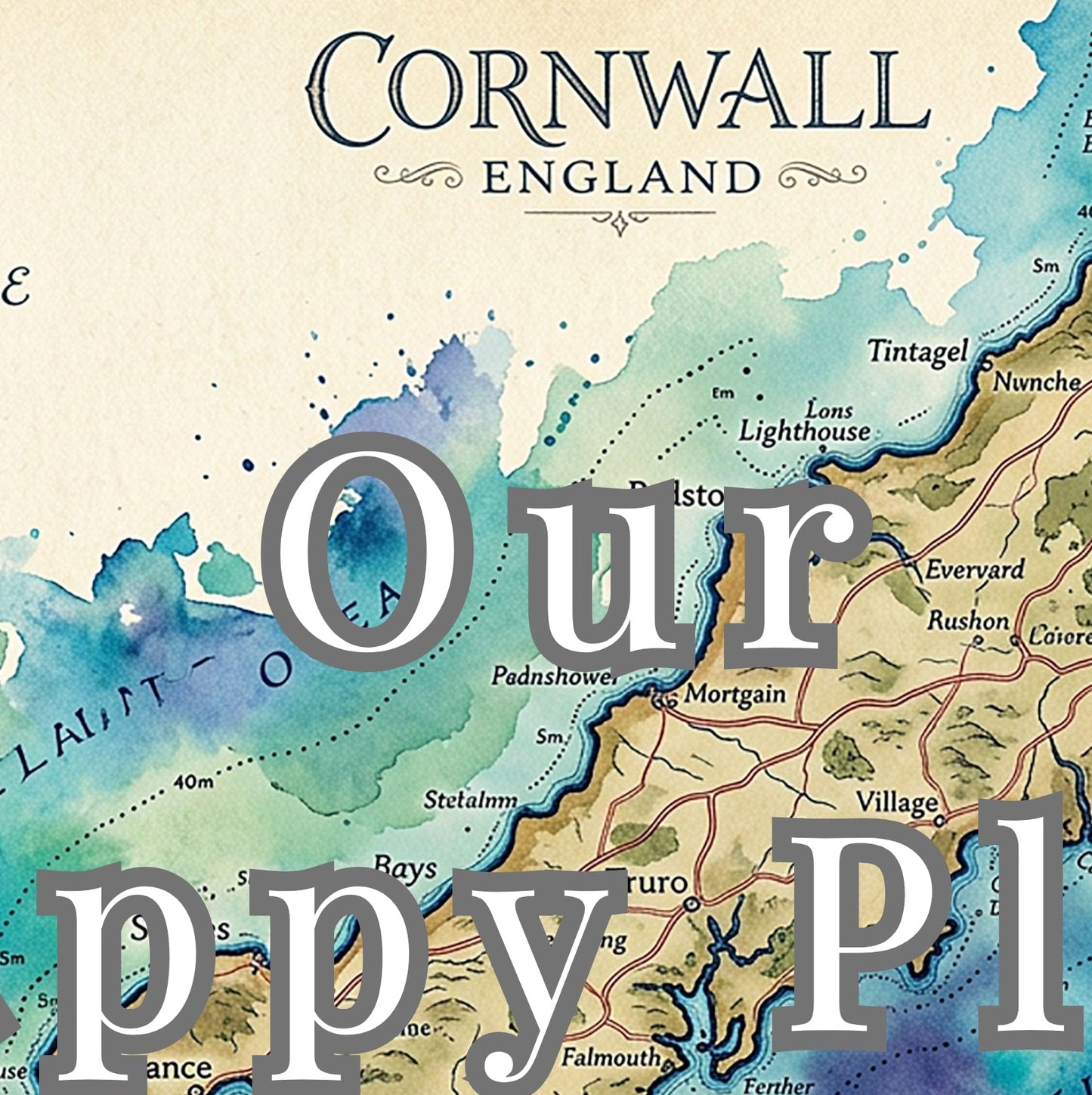 Cornwall Illustrated Map – “Our Happy Place” Coastal Wall Art
