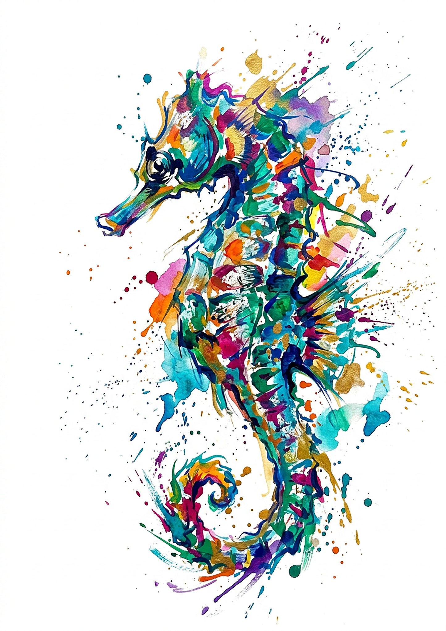 Expressive Coloursplash Seahorse Print – Contemporary Coastal Wall Art