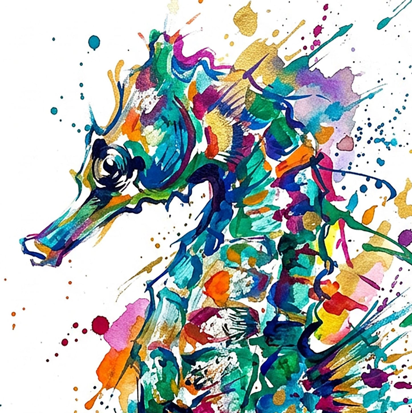 Expressive Coloursplash Seahorse Print – Contemporary Coastal Wall Art