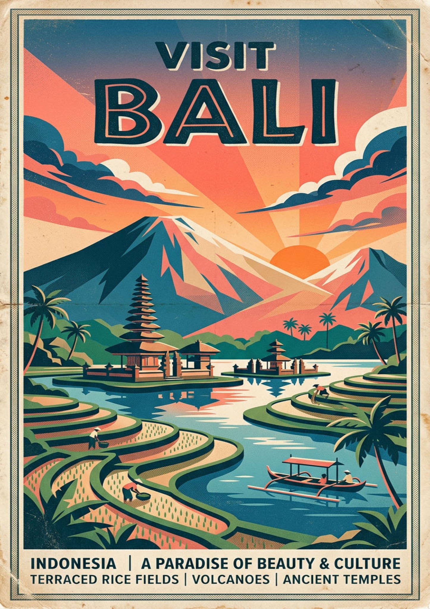 Bali Retro Travel Print – Mid‑Century Tropical Wall Art