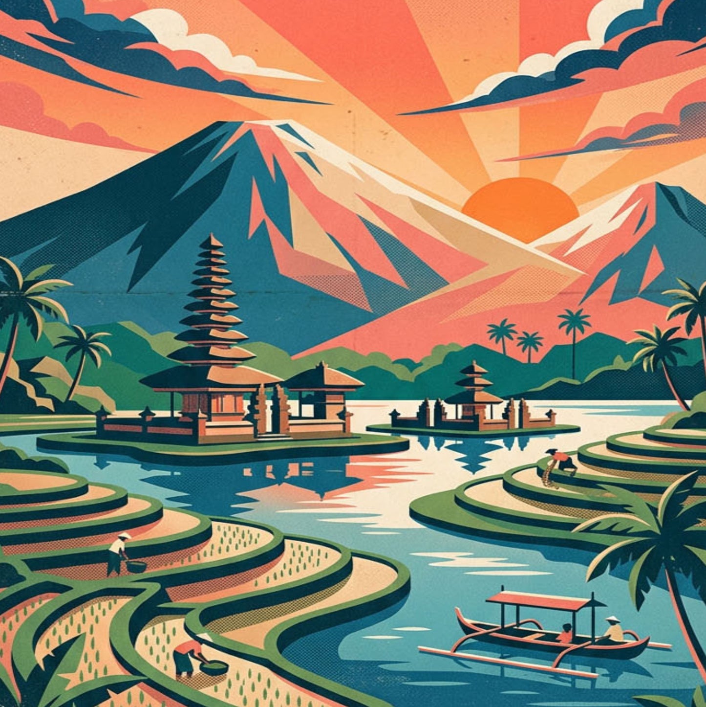 Bali Retro Travel Print – Mid‑Century Tropical Wall Art