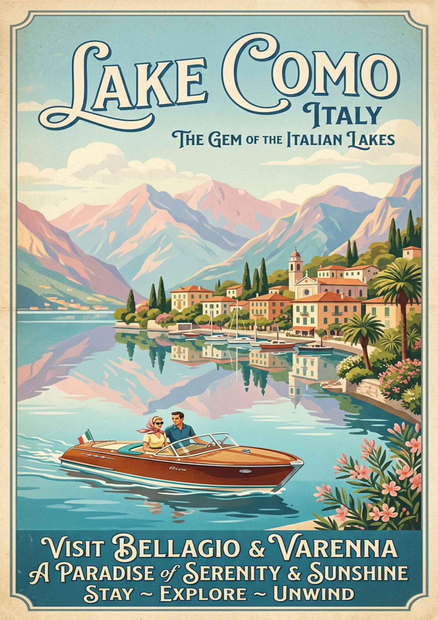 Lake Como Italy Art Print – Vintage‑Style Travel Poster