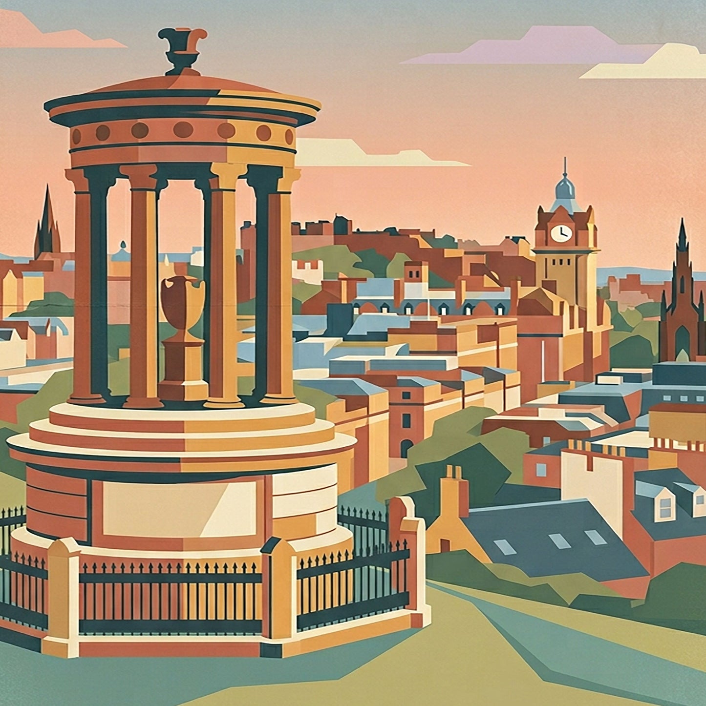 Edinburgh Retro Travel Print – Mid‑Century Calton Hill Wall Art