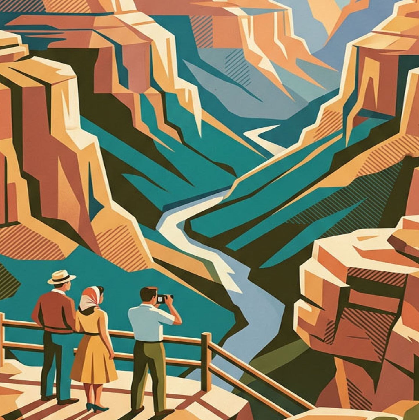 Grand Canyon Art Print – Retro Mid‑Century Travel Poster