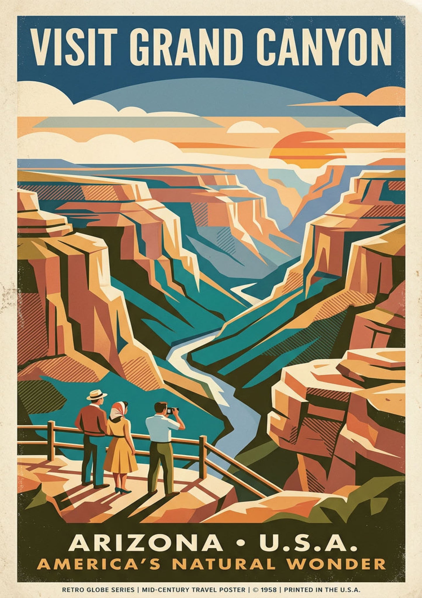 Grand Canyon Art Print – Retro Mid‑Century Travel Poster